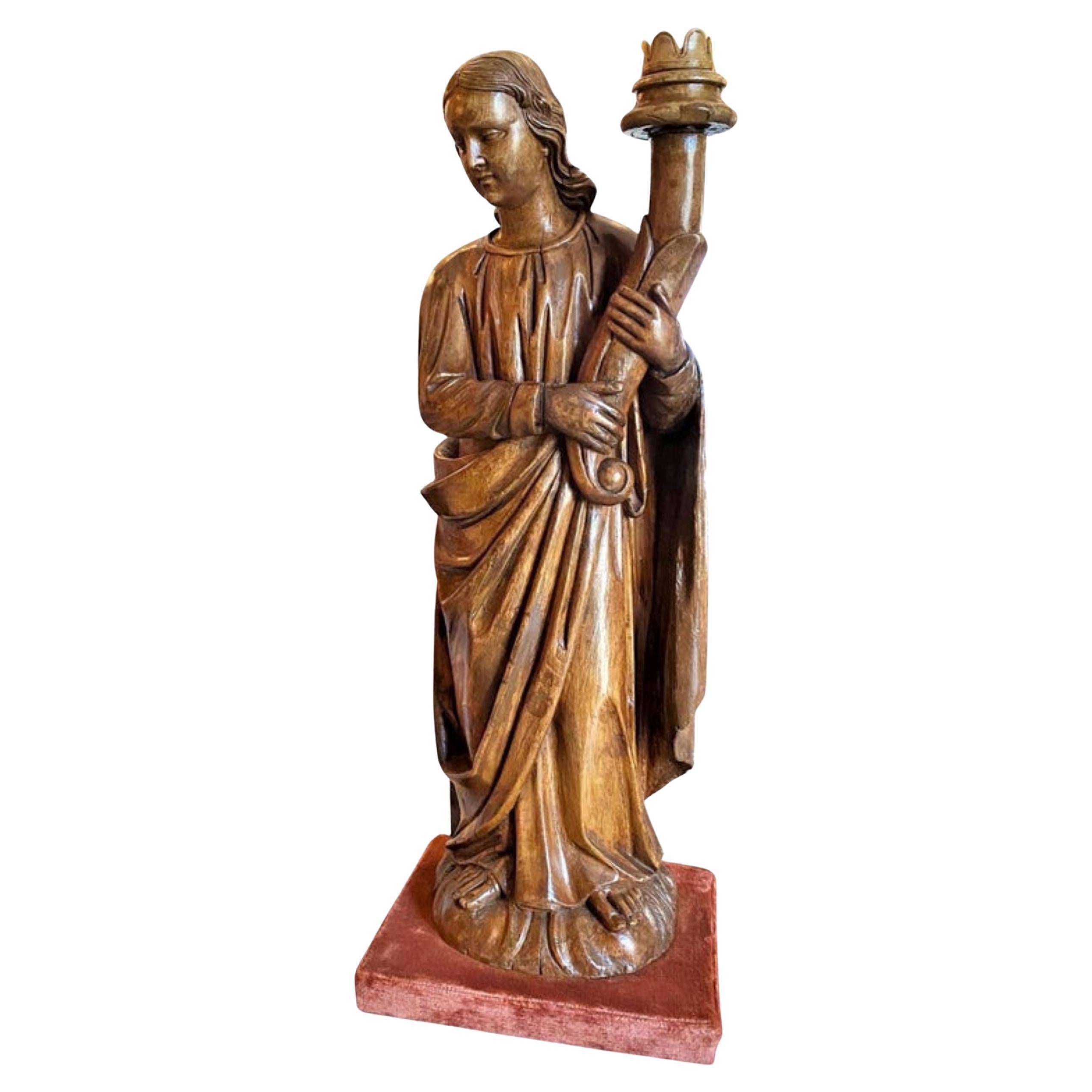 Escultura Figura de Madera Tallada a Mano Ángel Estatua Antigüedades Los Angeles California