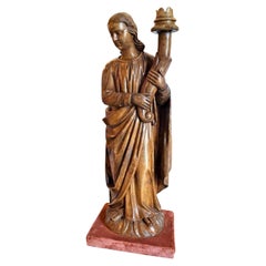 Handgeschnitzte Holzfigur-Skulptur, Engelsstatue, Antiquitäten, Los Angeles, Kalifornien