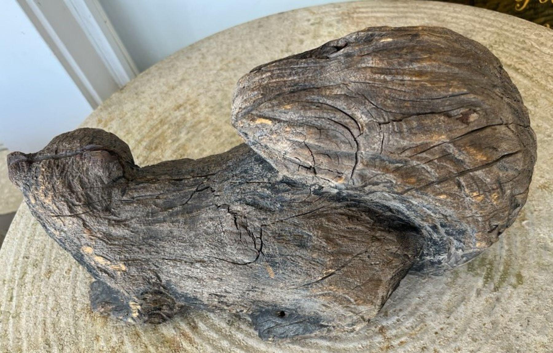 Adirondack Hand Carved Wood Folk Art Squirrel Sculpture For Sale