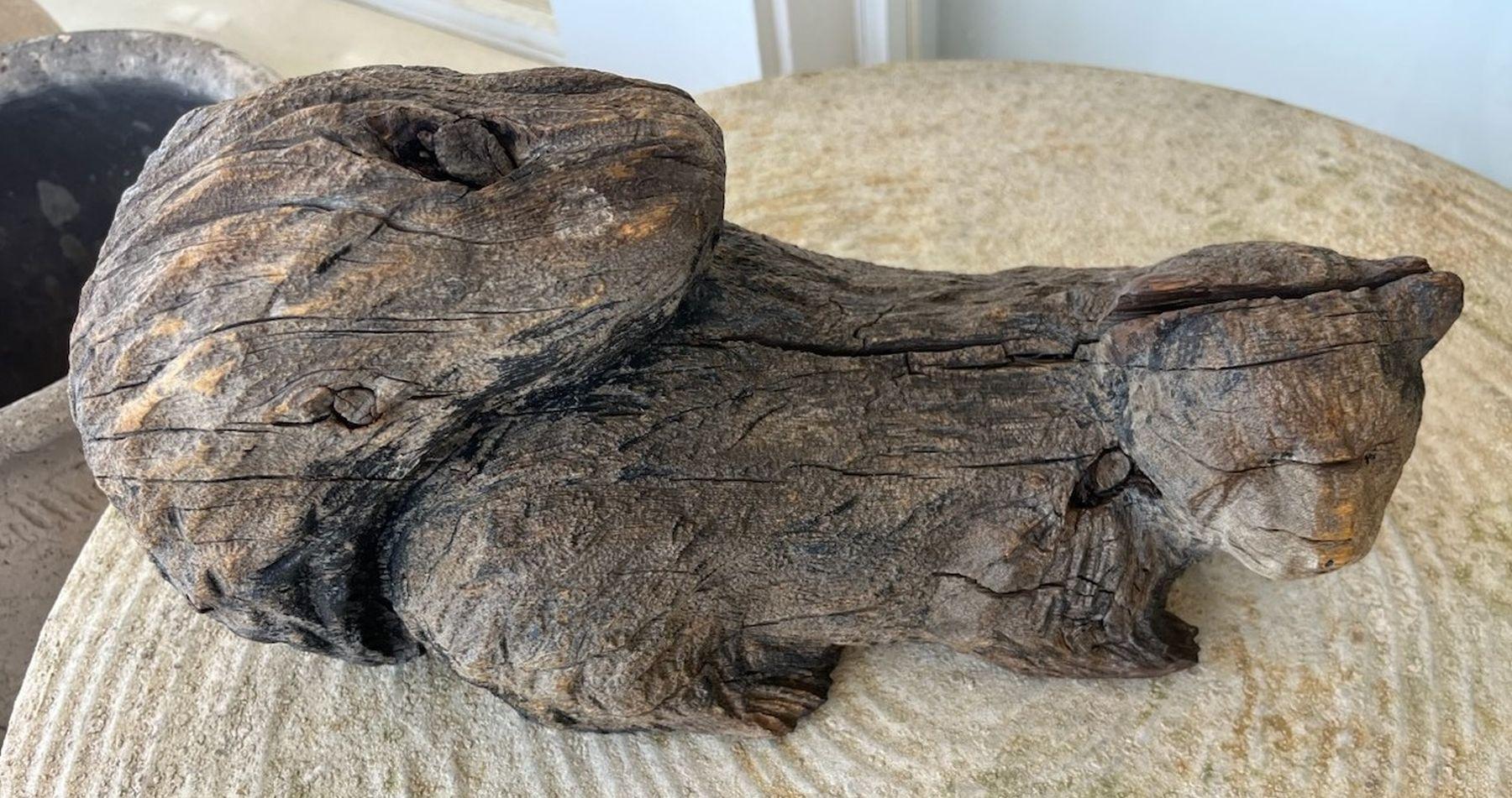 Hand-Carved Hand Carved Wood Folk Art Squirrel Sculpture For Sale