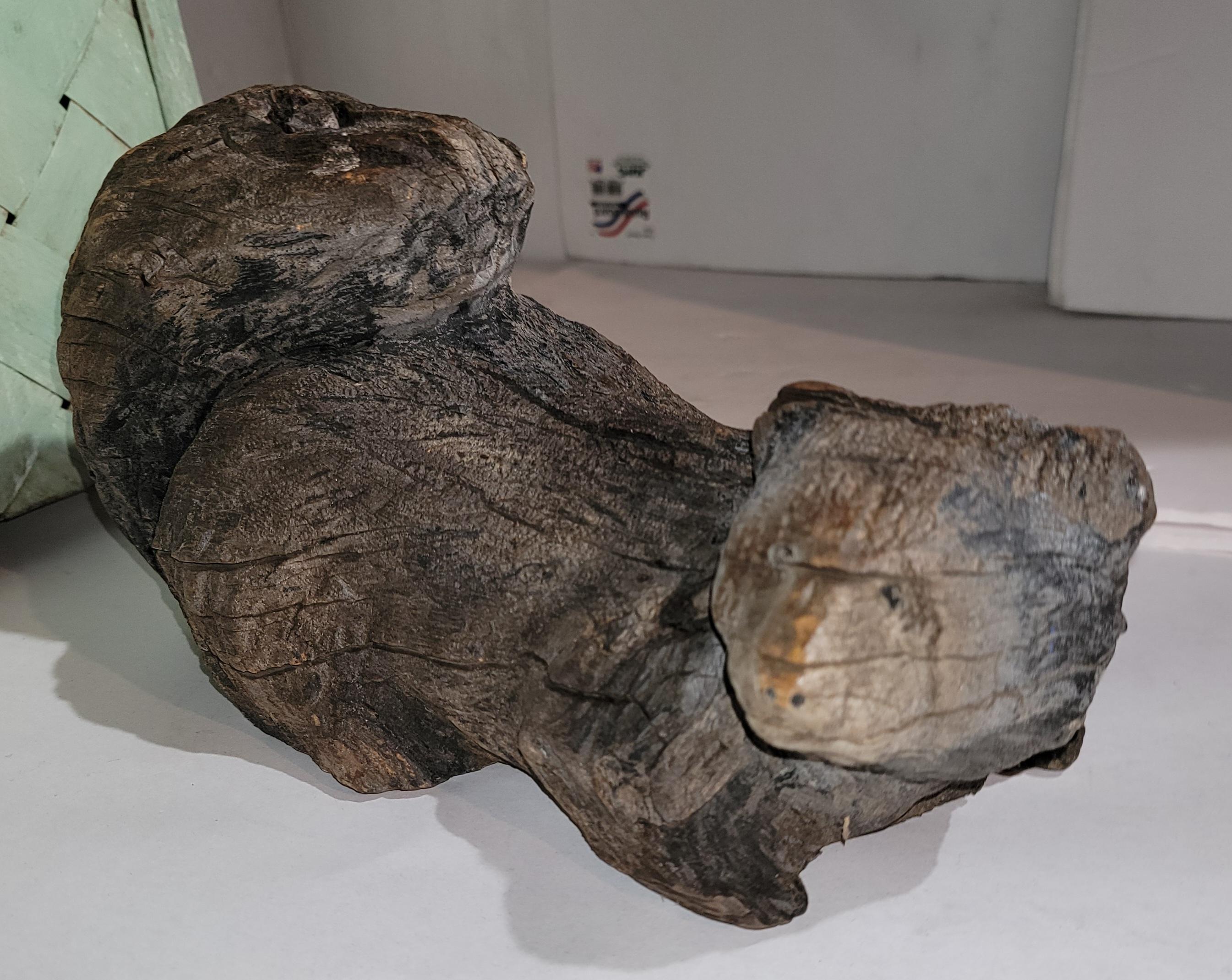 Hand Carved Wood Folk Art Squirrel Sculpture For Sale 2