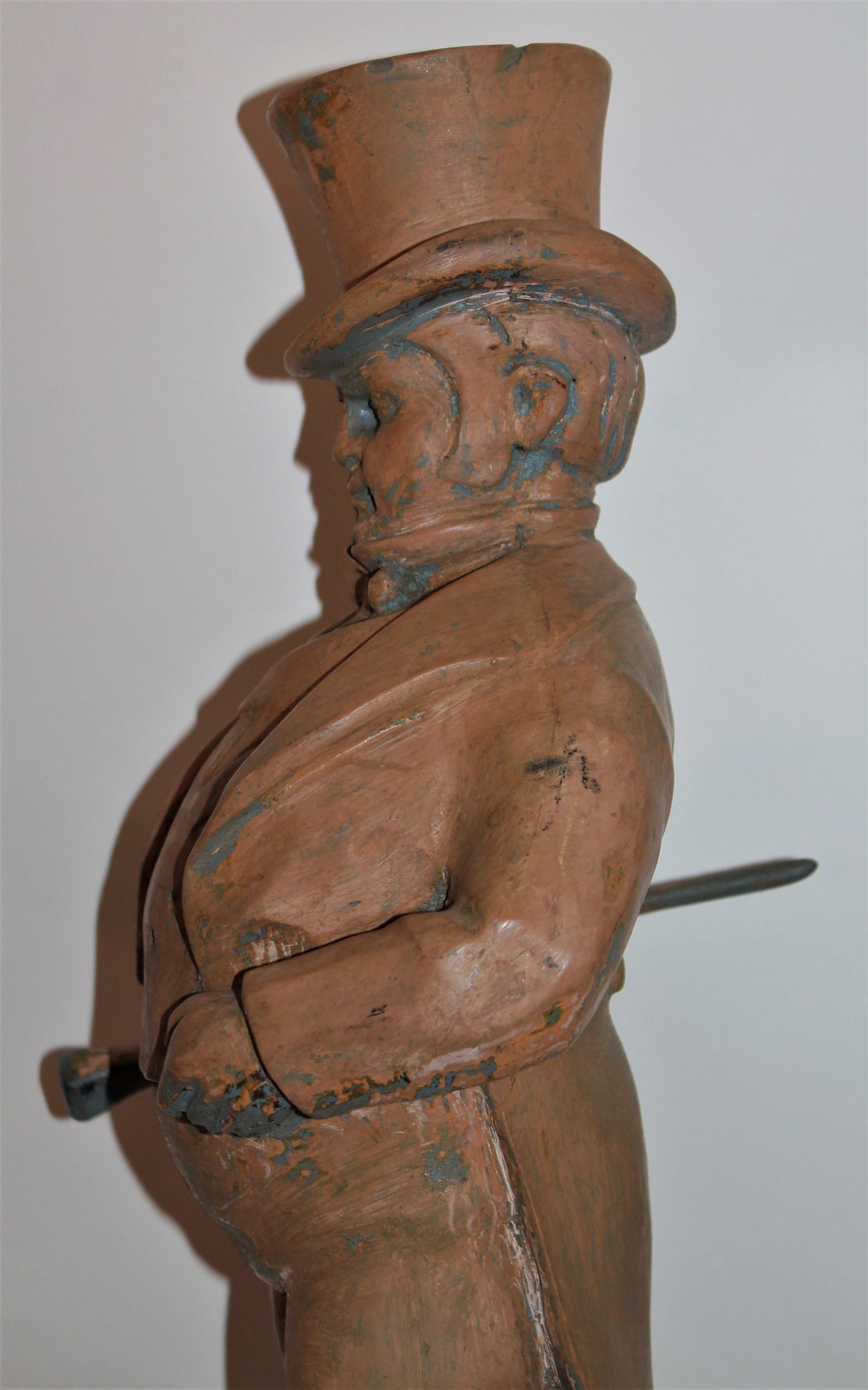 Hand Carved Wood  Folk Sculpture of John Bull In Distressed Condition For Sale In Los Angeles, CA