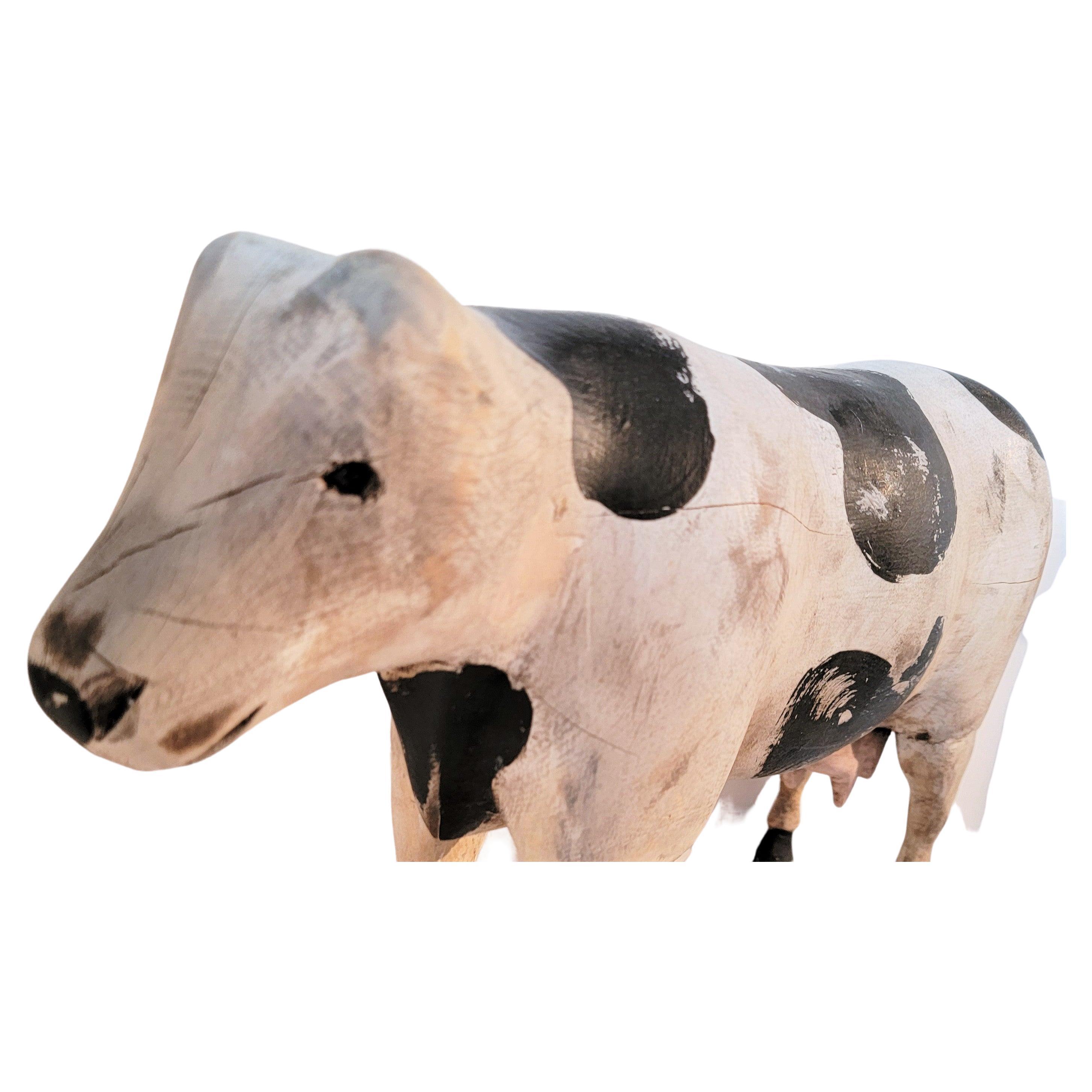 American Hand Carved Wood Folky Cow