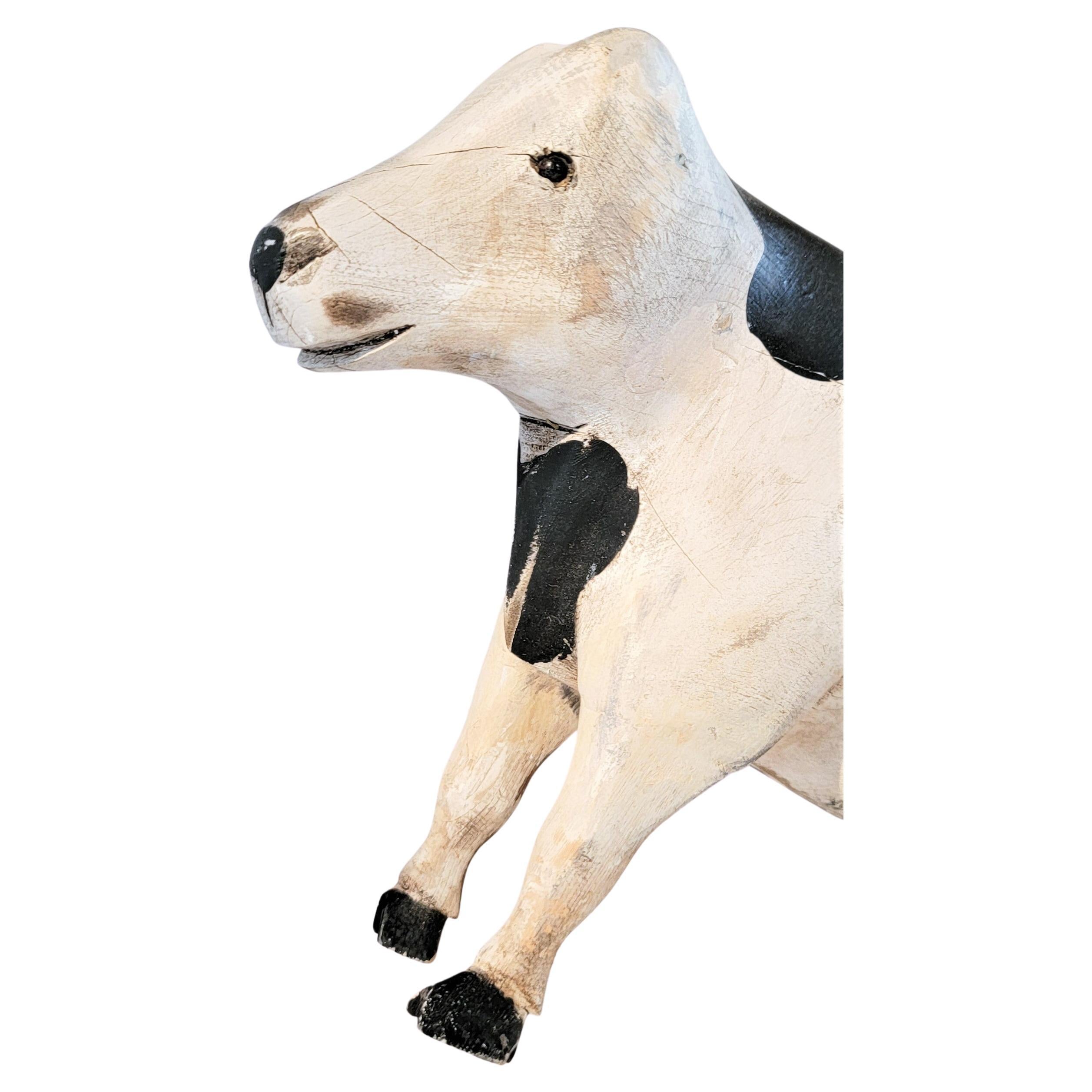 Hand-Painted Hand Carved Wood Folky Cow