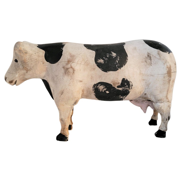 Hand Carved Wood Folky Cow For Sale