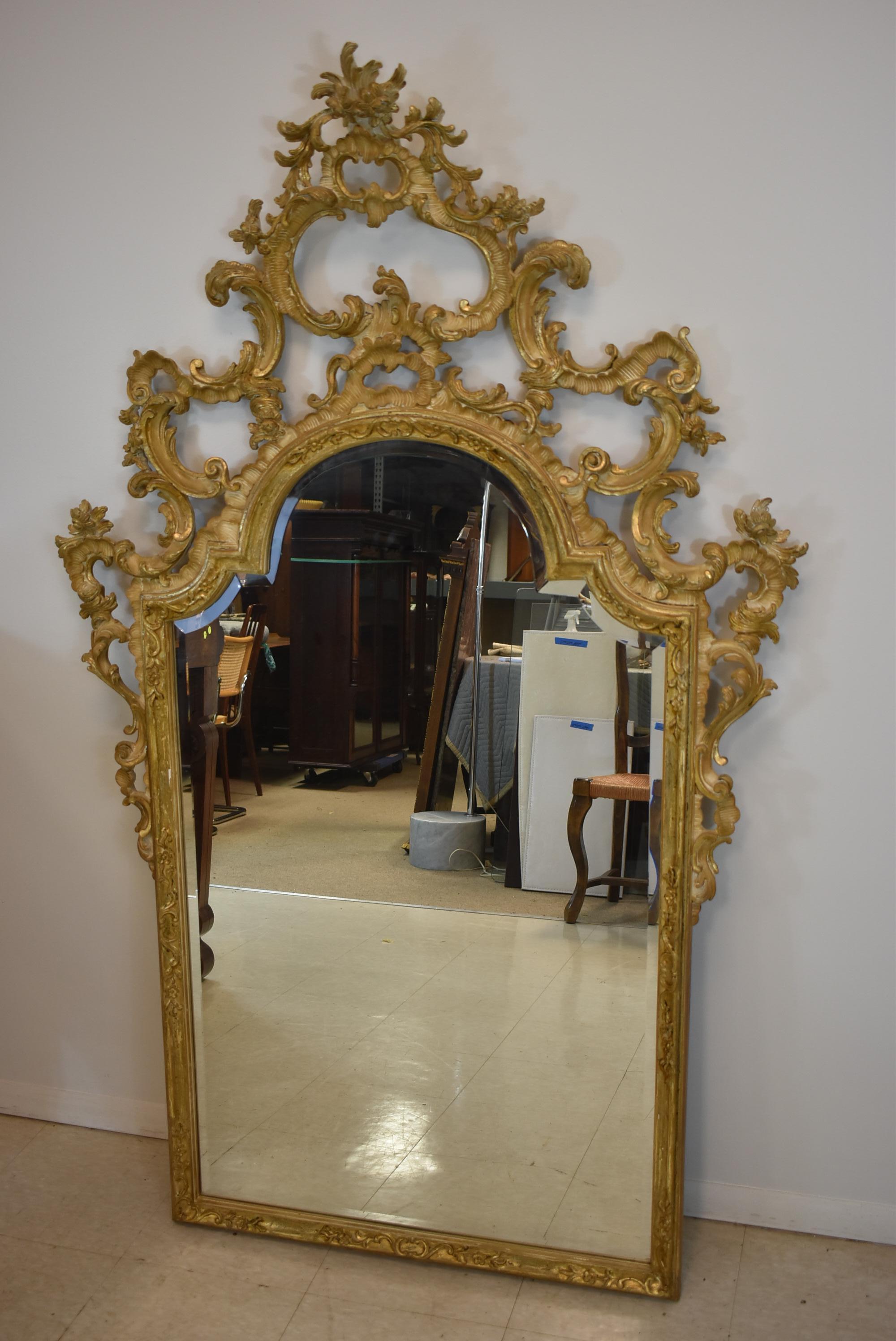 Unknown Hand Carved Wood Frame Italian Renaissance Style Beveled Glass Mirror