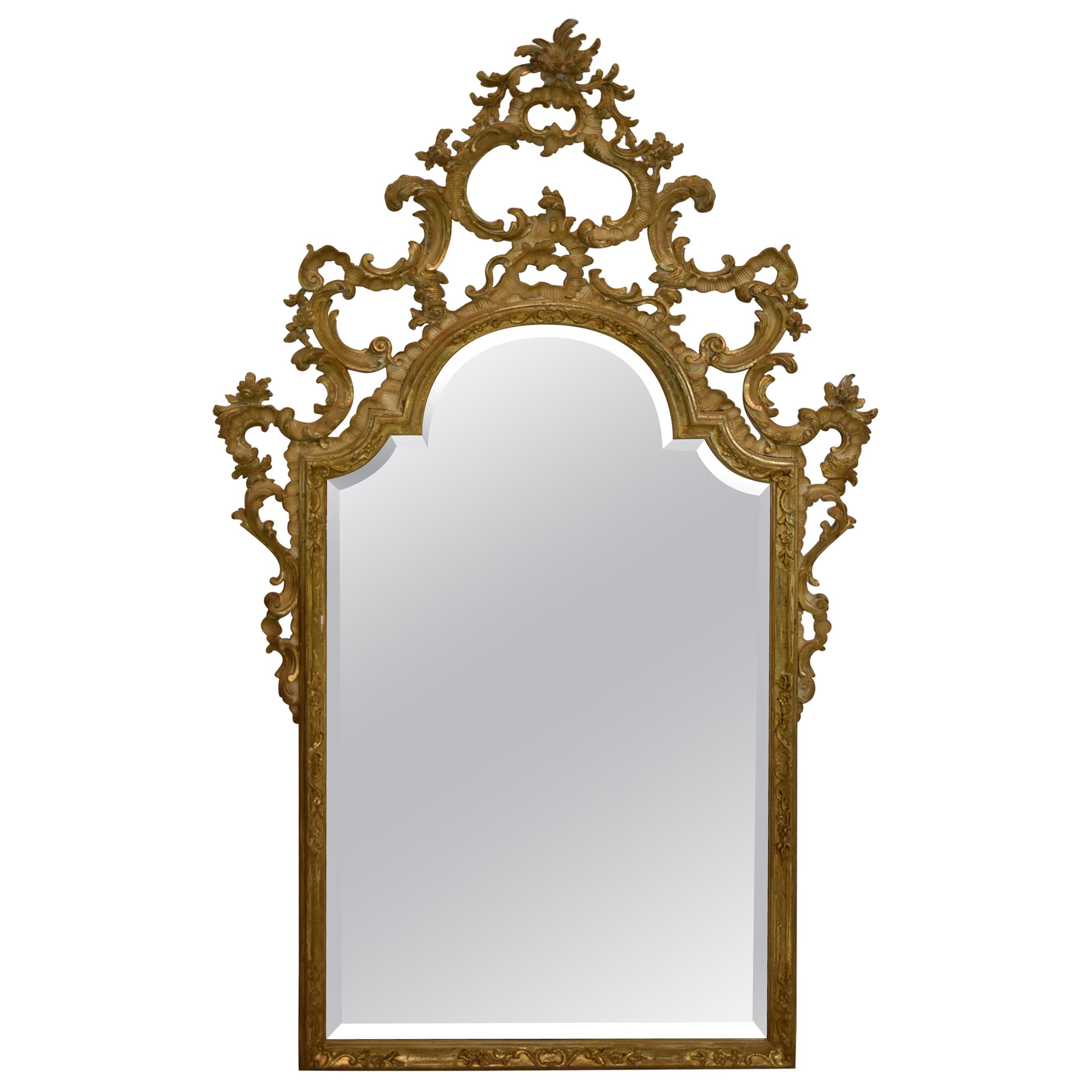 Hand Carved Wood Frame Italian Renaissance Style Beveled Glass Mirror