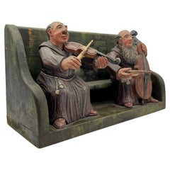 Hand Carved Wood from Musician Monks 20th Century, Rare, Unique, Rarity