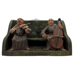 Handgeschnitztes Holz von Musikermonken aus dem 20. Jahrhundert, selten, einzigartig, selten, gut oder gut
