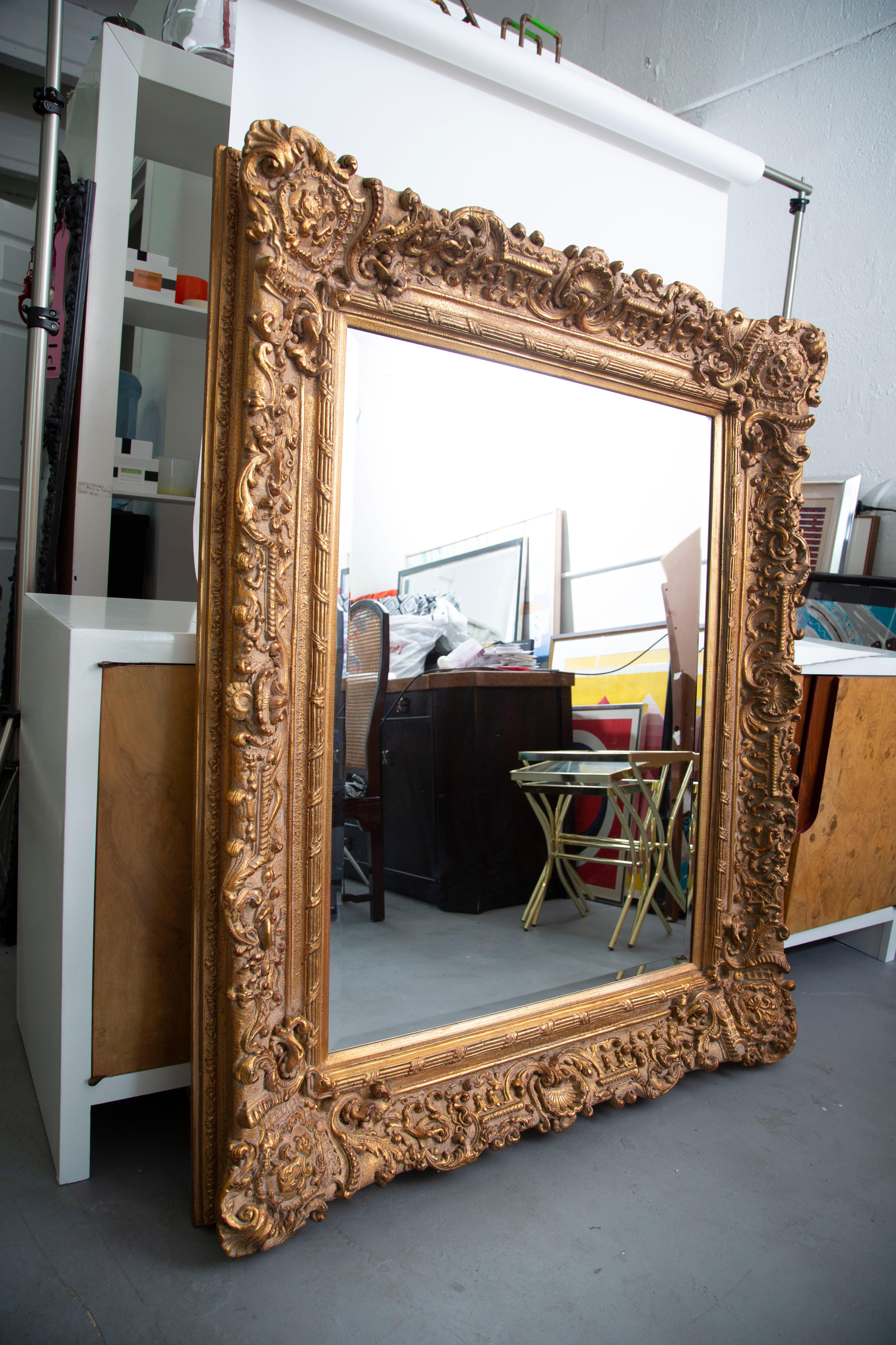 Late 19th Century Hand Carved Wood, Gesso and Gilt Mirror, Italy, circa 1880 For Sale