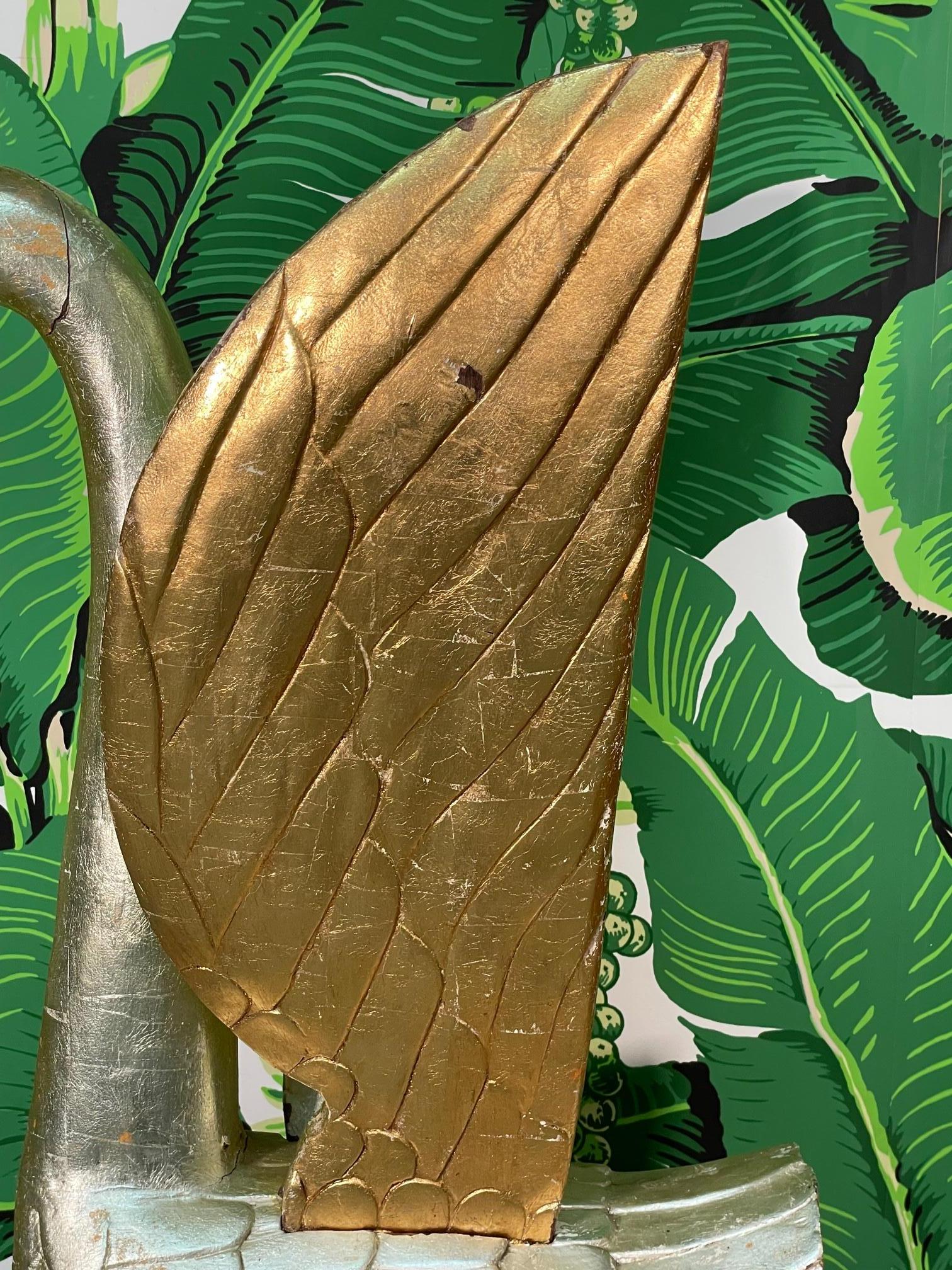 Hand Carved Wood Gold Leaf Swan Sculpture For Sale 3