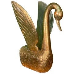 Vintage Hand Carved Wood Gold Leaf Swan Sculpture