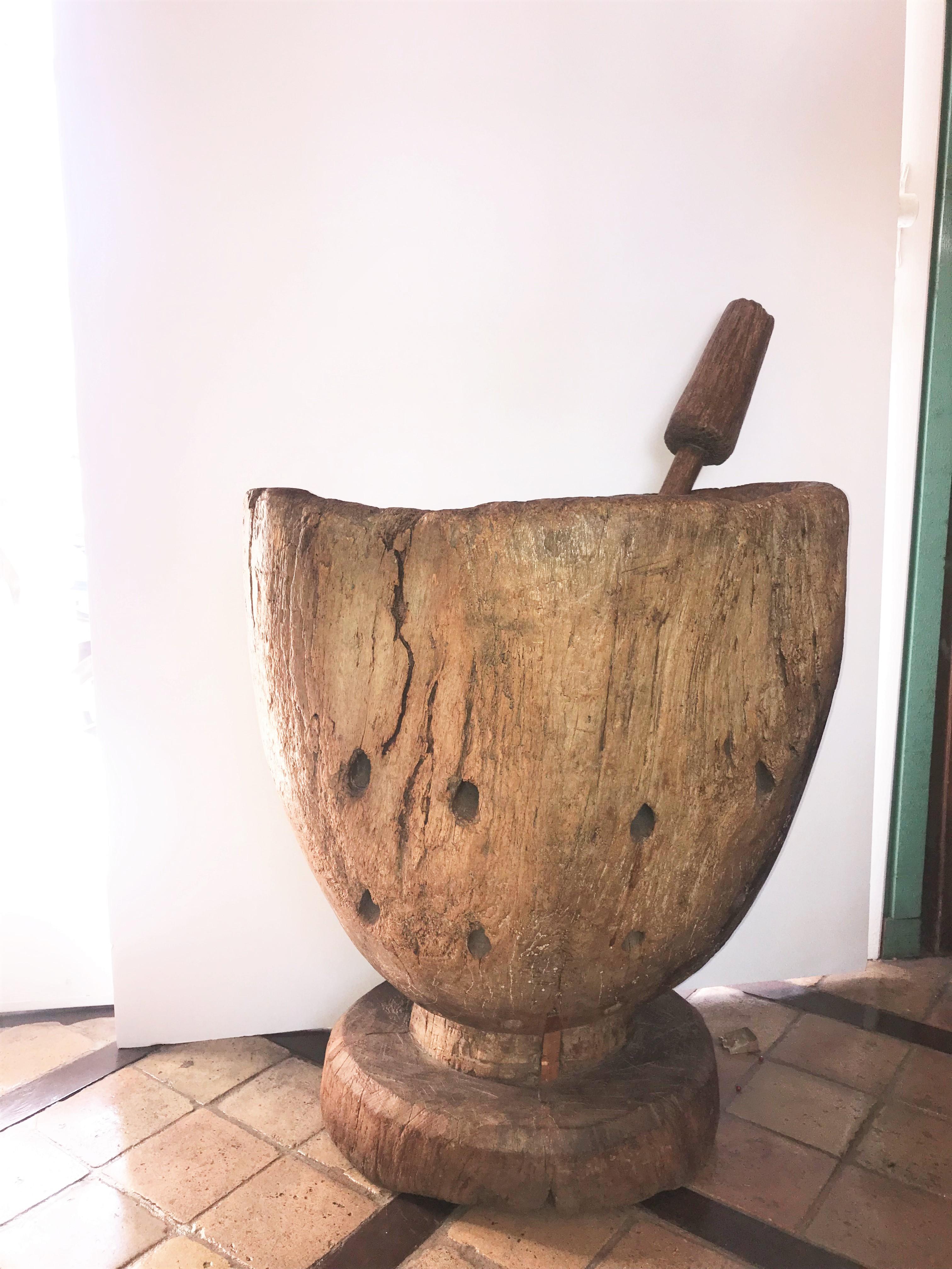 18th C Hand geschnitzt Holz Mortar Pflanzgefäß Vase Jardinière dekorative Antiquitäten LA CA im Angebot 6