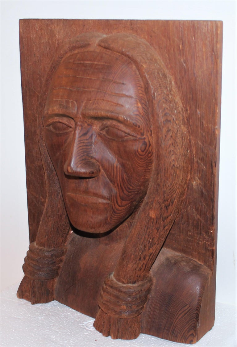 Adirondack Hand Carved Wood Indian Chief Sculpture For Sale