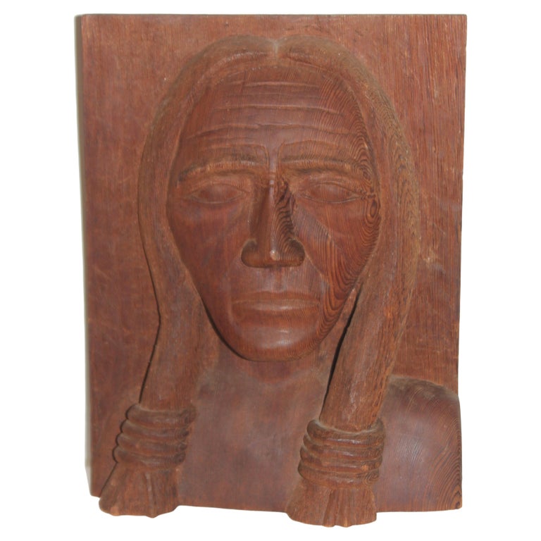 Hand Carved Wood Indian Chief Sculpture For Sale