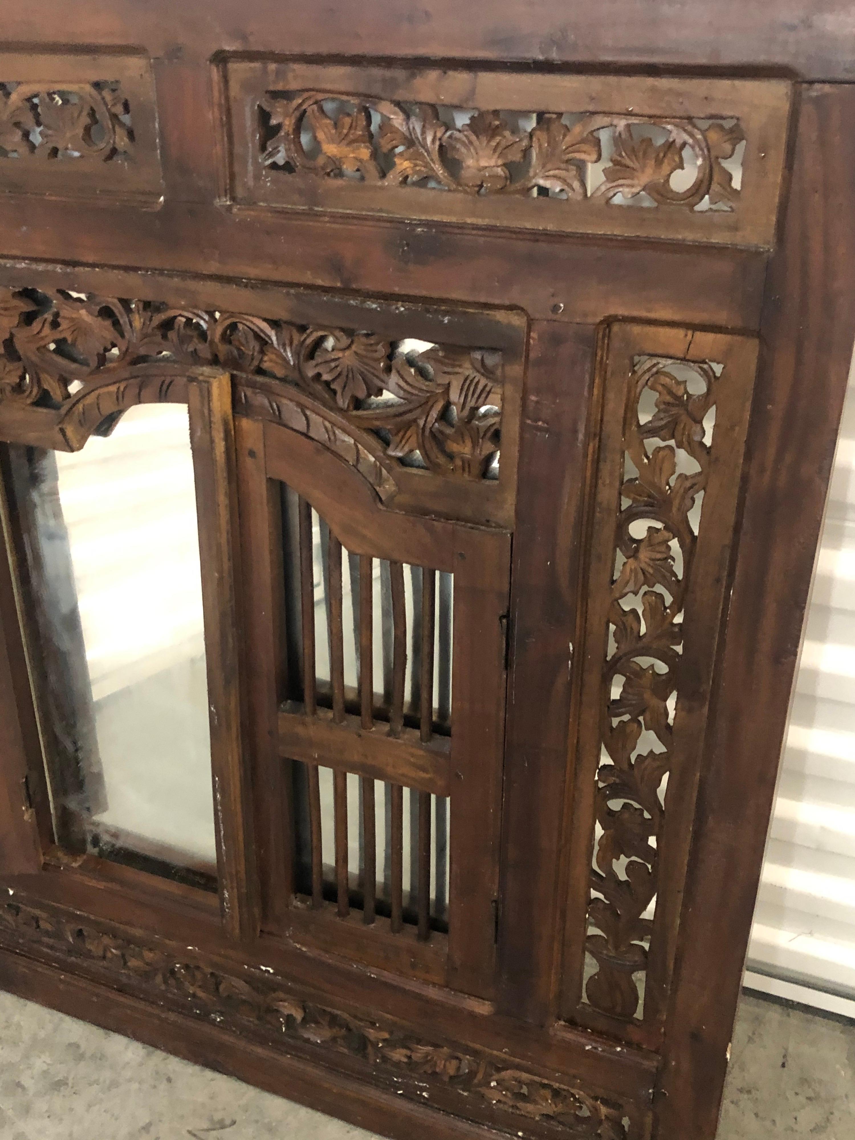 Hand-Crafted Hand Carved Wood Indian Wall Mirror 