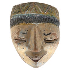Maschera teatrale giavanese "Wayang Topeng" intagliata a mano, Indonesia, 1900 ca.