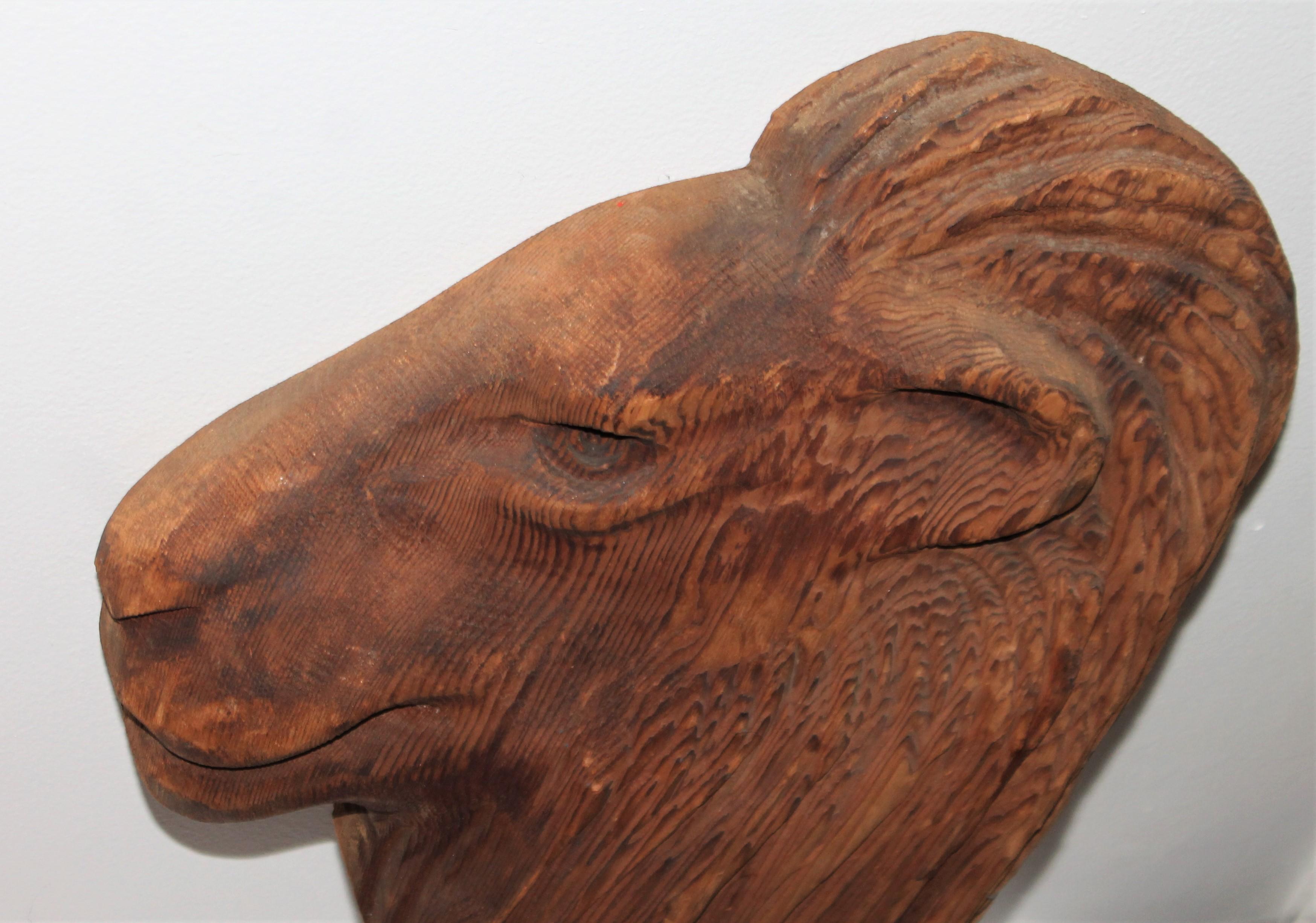 Adirondack Hand Carved Wood Lion Head For Sale
