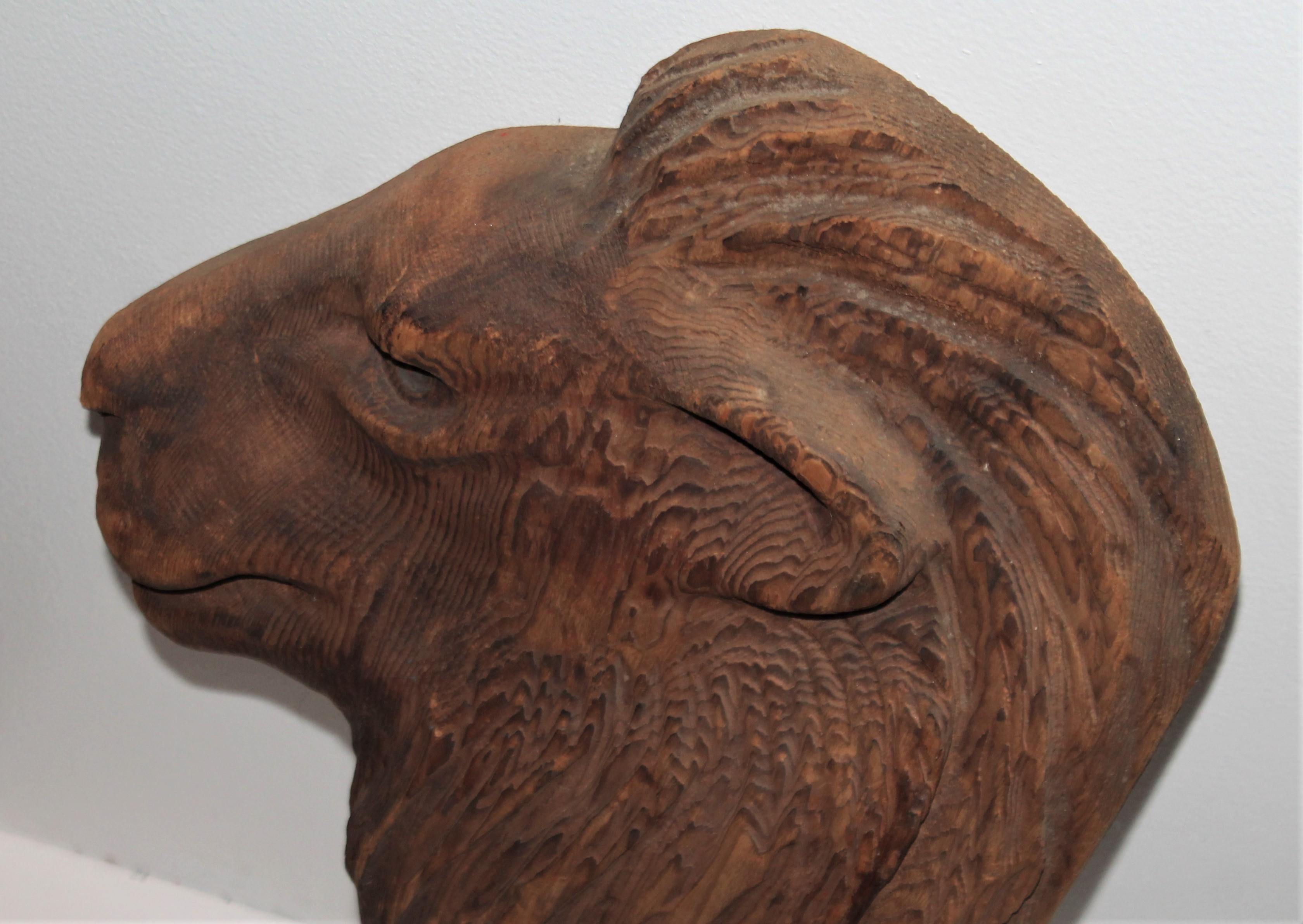 American Hand Carved Wood Lion Head For Sale