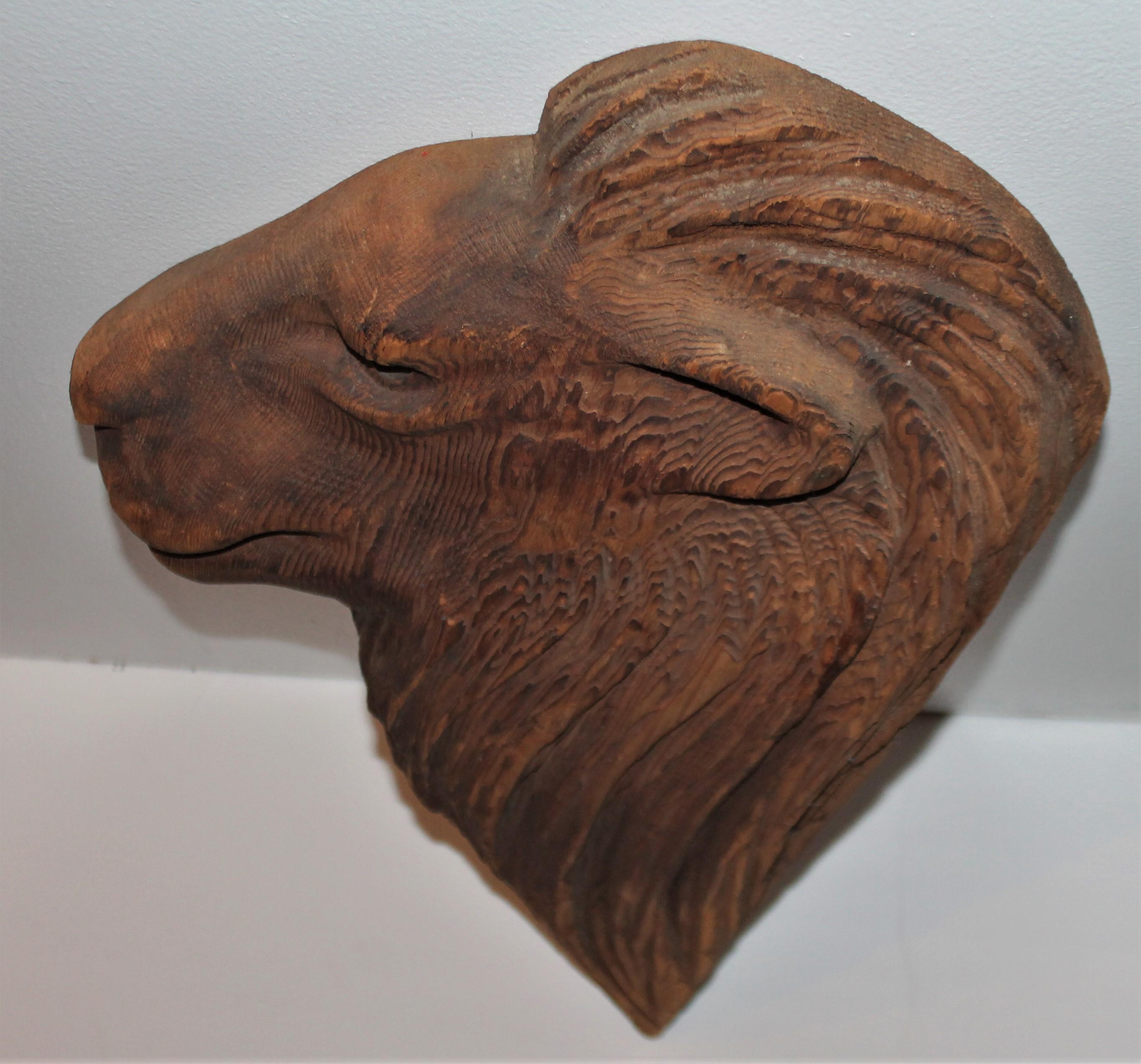 Hand-Carved Hand Carved Wood Lion Head For Sale