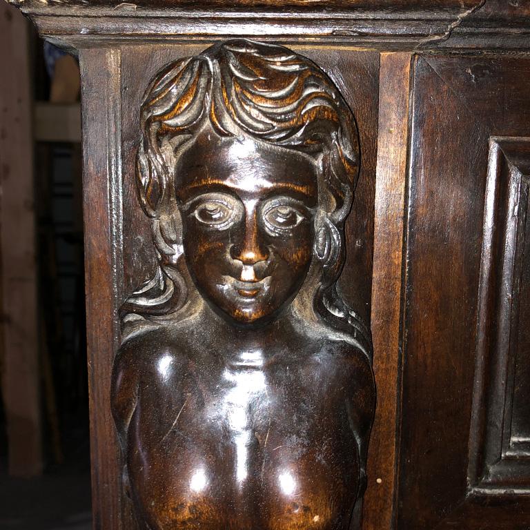 Carved Wood Mermaid 4 Drawer Commode Nightstand or Chest France 17th Century For Sale 1