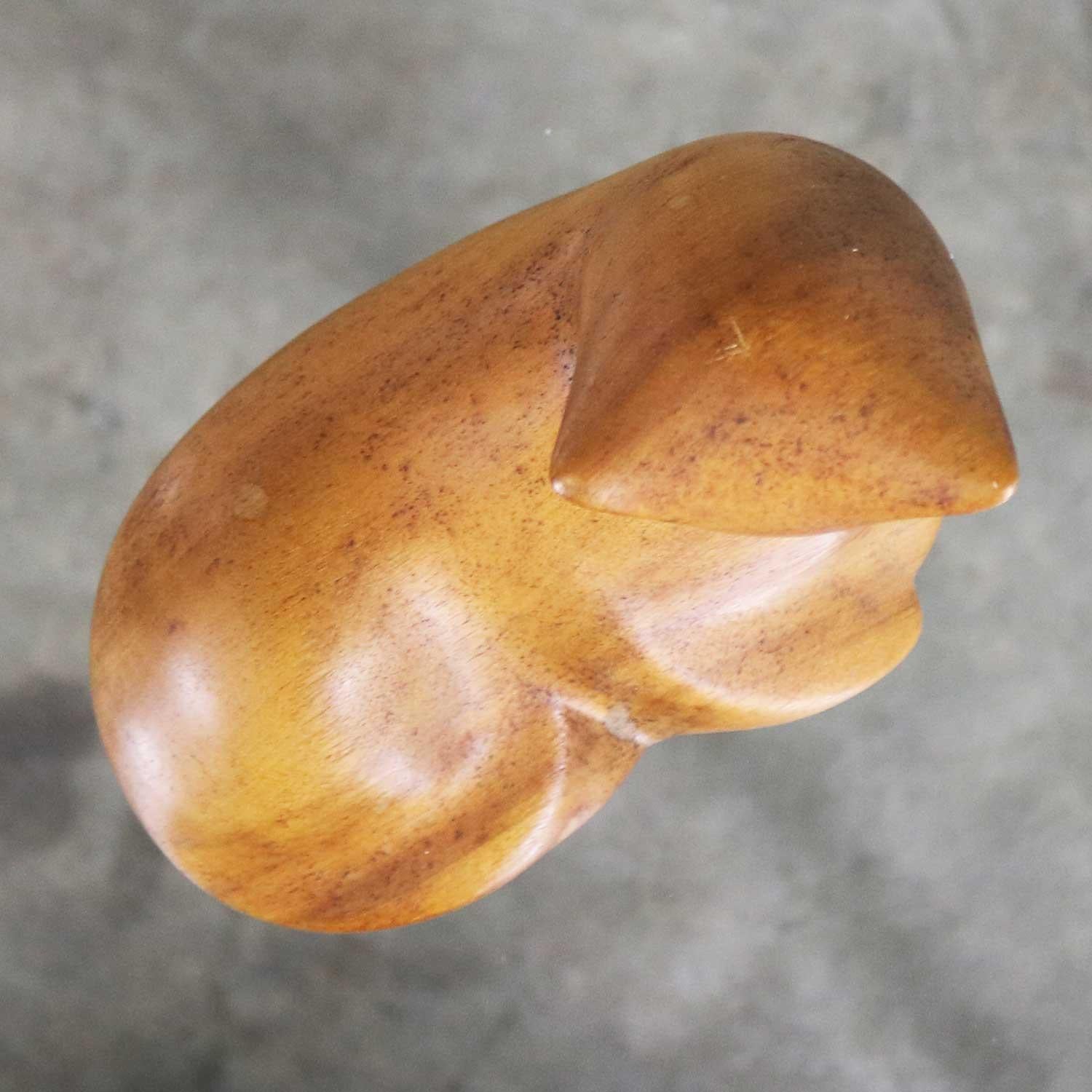 Hand Carved Wood Mid-Century Modern Cat Sculpture Signed Luman Kelsey 7