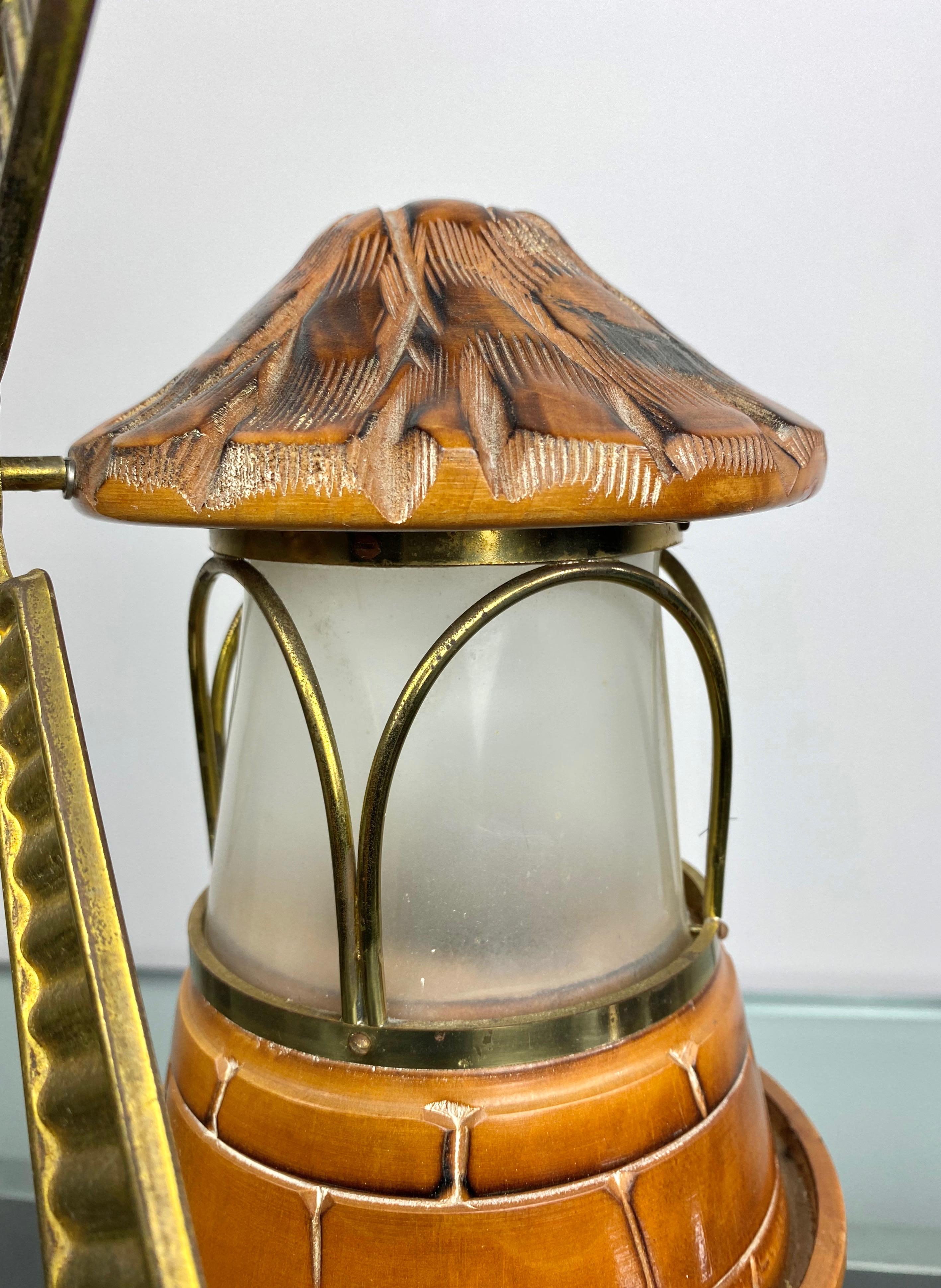 Hand Carved Wood Mill Table Lamp Ashtray by Aldo Tura Macabo, Italy, 1960s For Sale 7