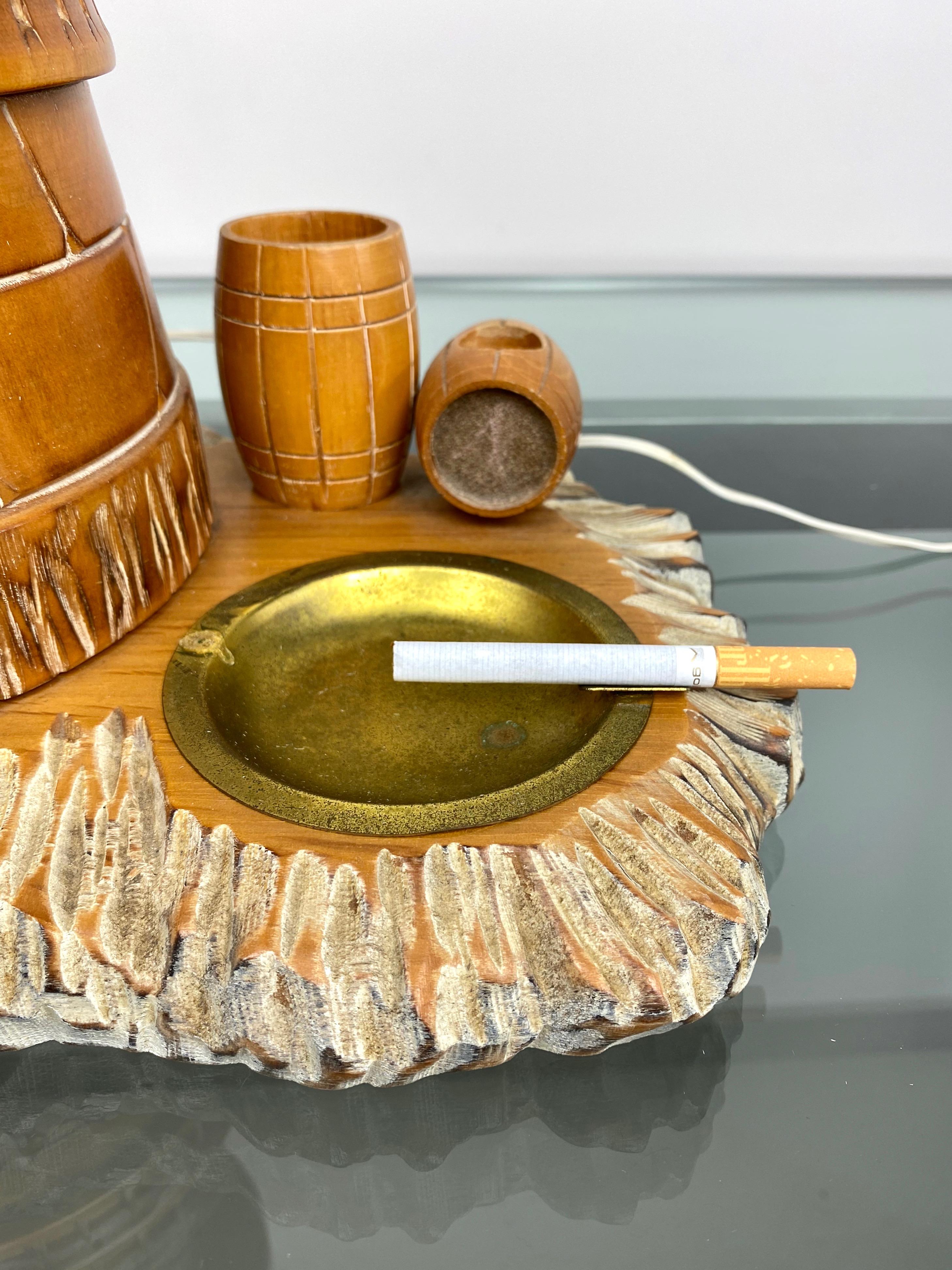 Hand Carved Wood Mill Table Lamp Ashtray by Aldo Tura Macabo, Italy, 1960s For Sale 9