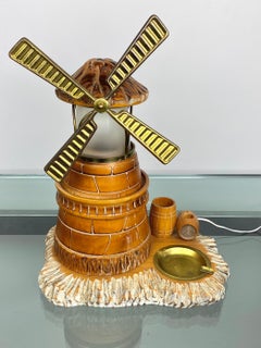 Hand Carved Wood Mill Table Lamp Ashtray by Aldo Tura Macabo, Italy, 1960s