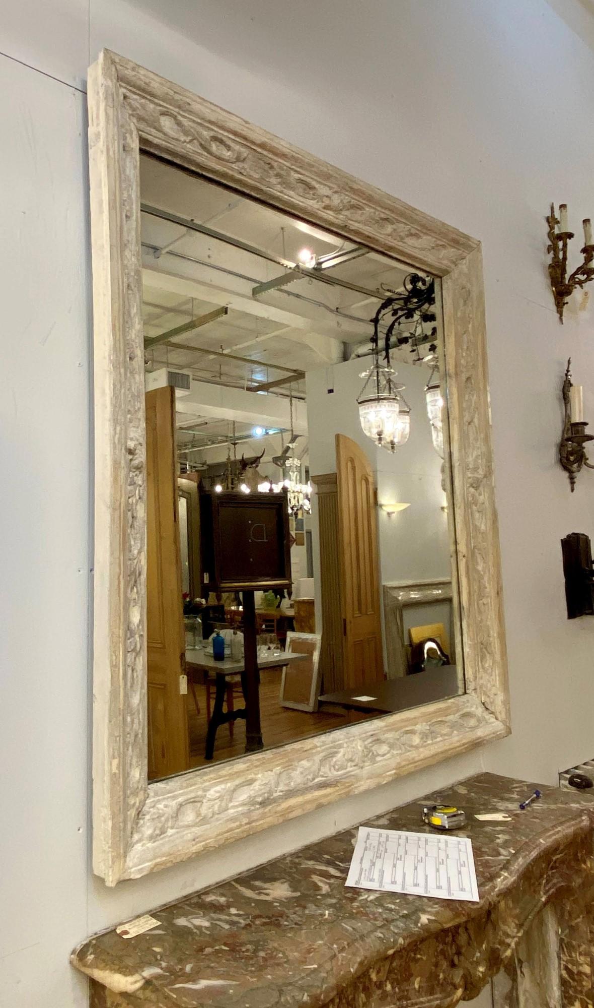 Hand Carved Wood Mirror Made from 1880s Antique Door Molding In Good Condition In New York, NY