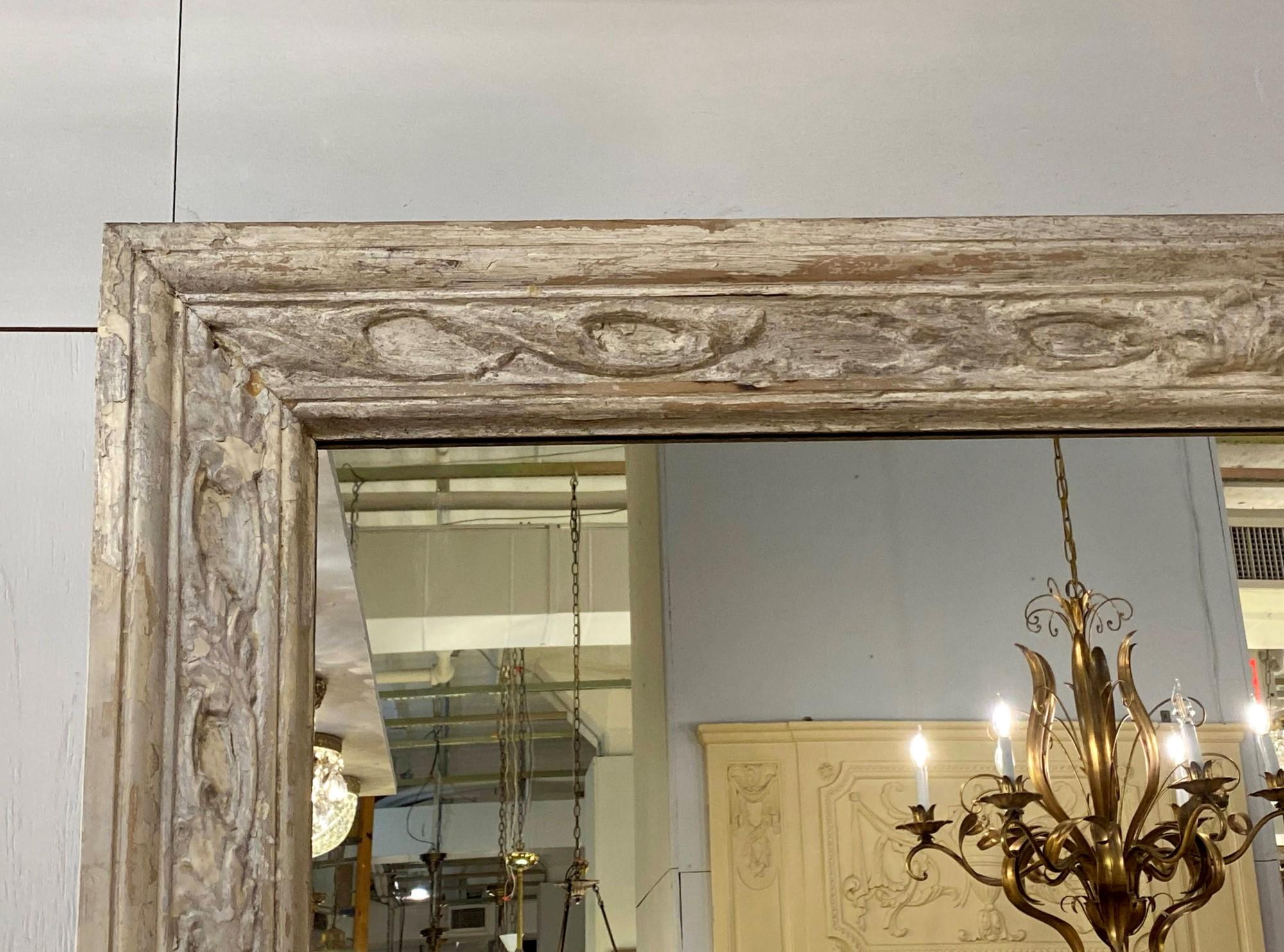 Contemporary Hand Carved Wood Mirror Made from 1880s Antique Door Molding