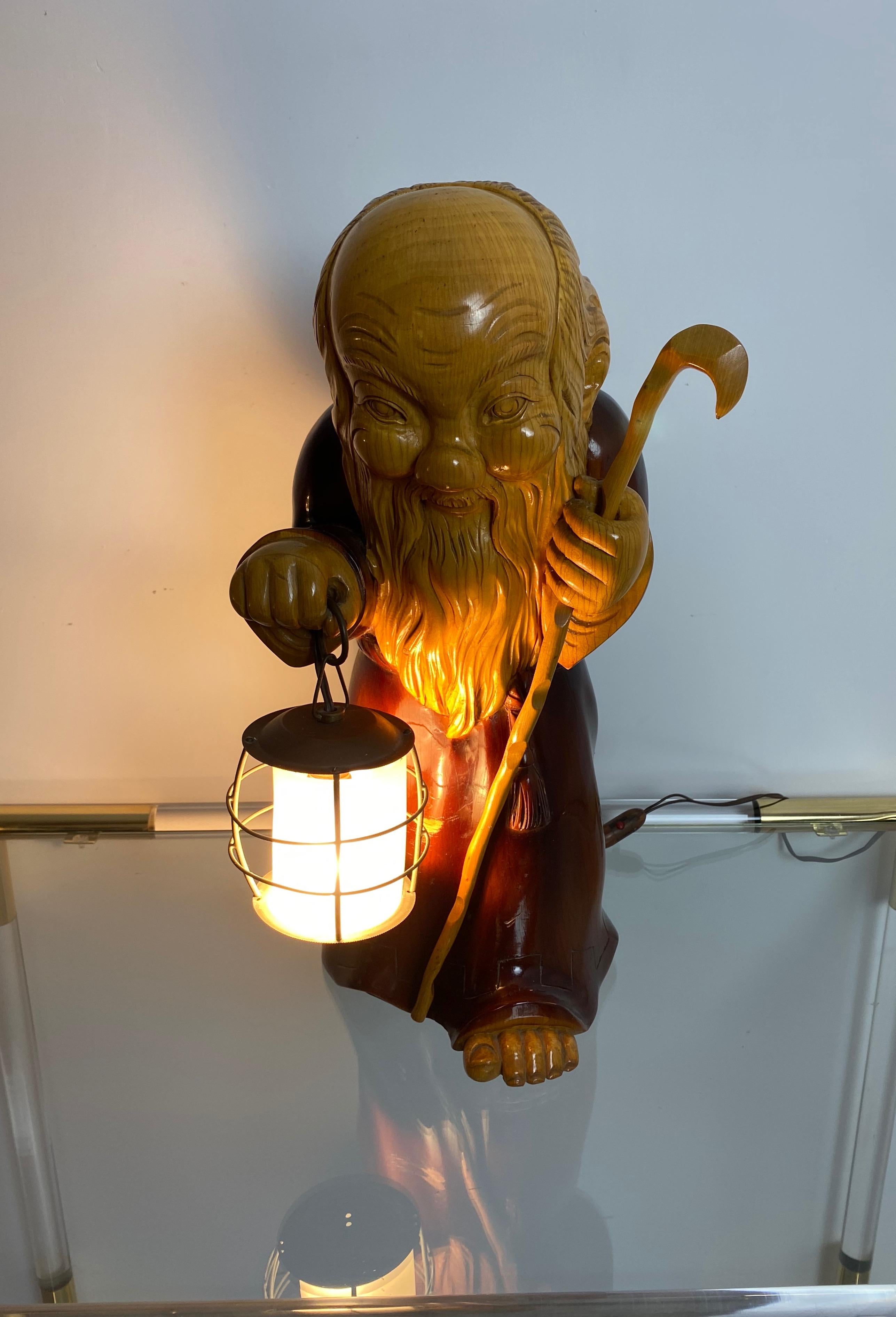 Hand Carved Wood Monk Table Lamp by Aldo Tura for Macabo, Italy, 1950s For Sale 2