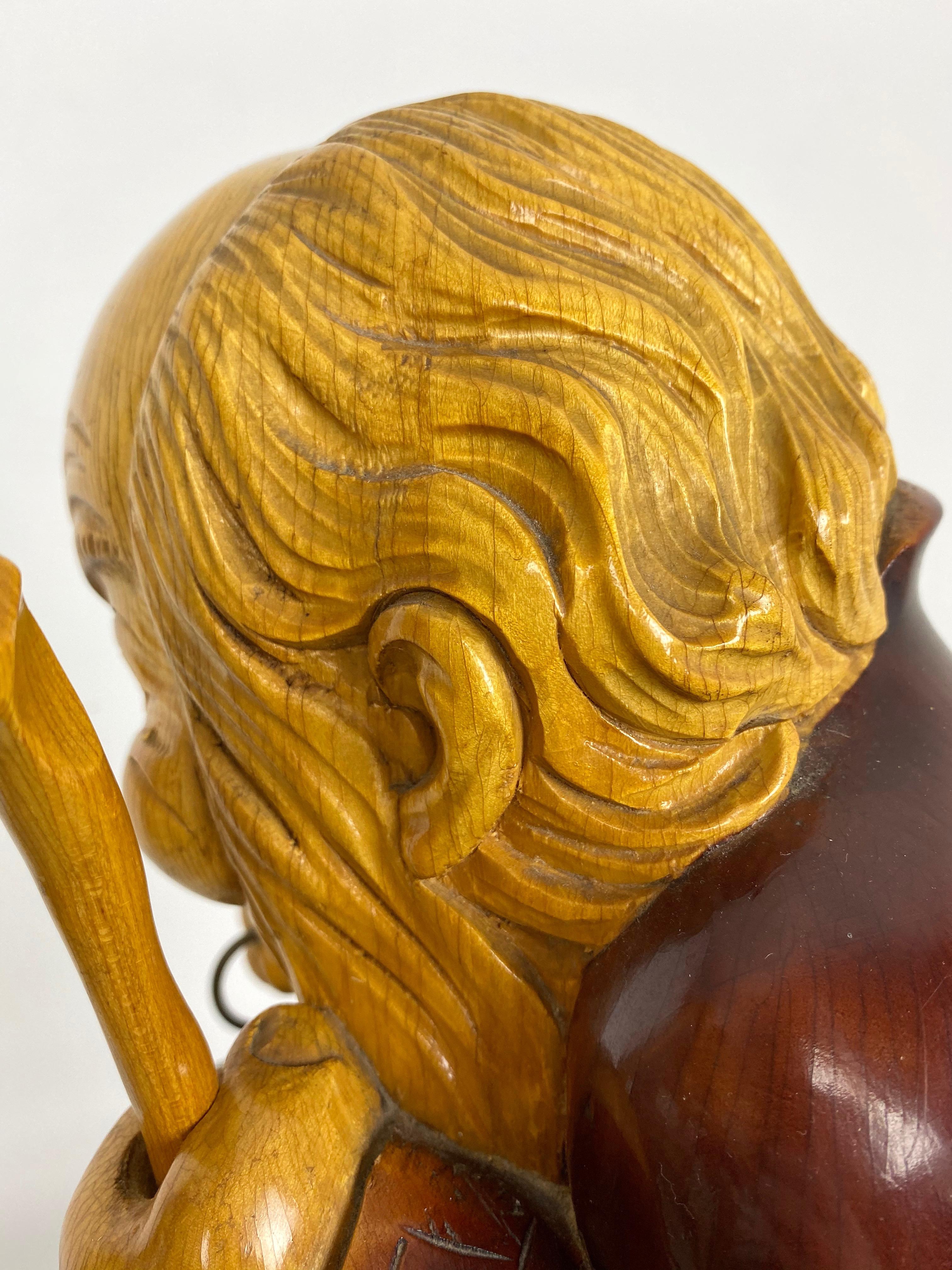 Hand Carved Wood Monk Table Lamp by Aldo Tura for Macabo, Italy, 1950s For Sale 2