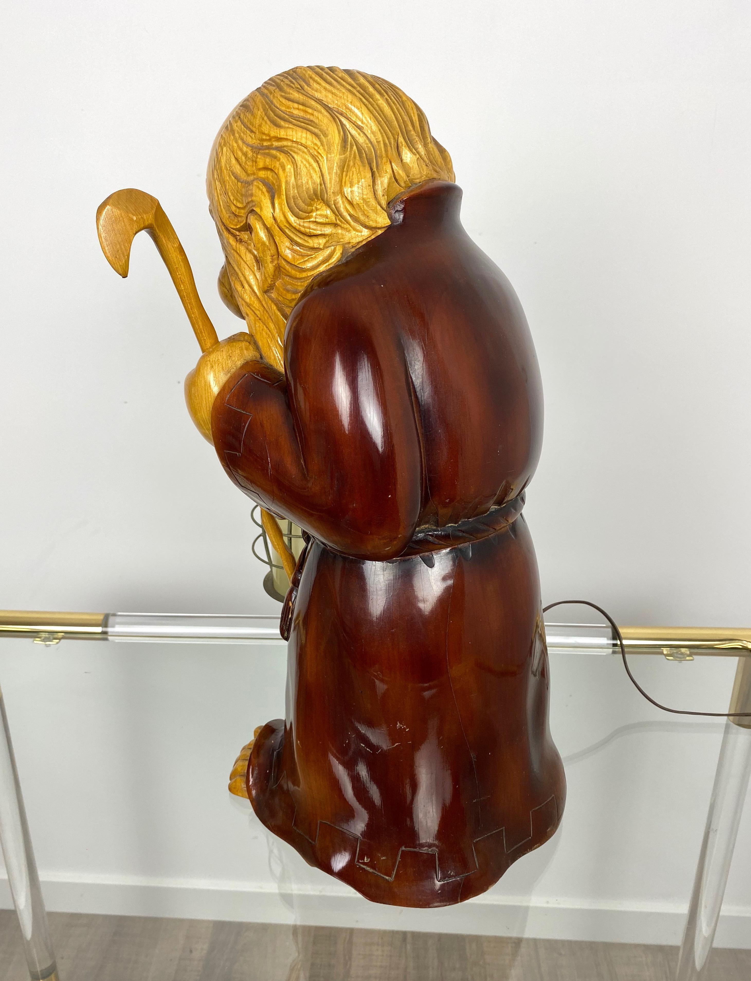 Hand Carved Wood Monk Table Lamp by Aldo Tura for Macabo, Italy, 1950s For Sale 6