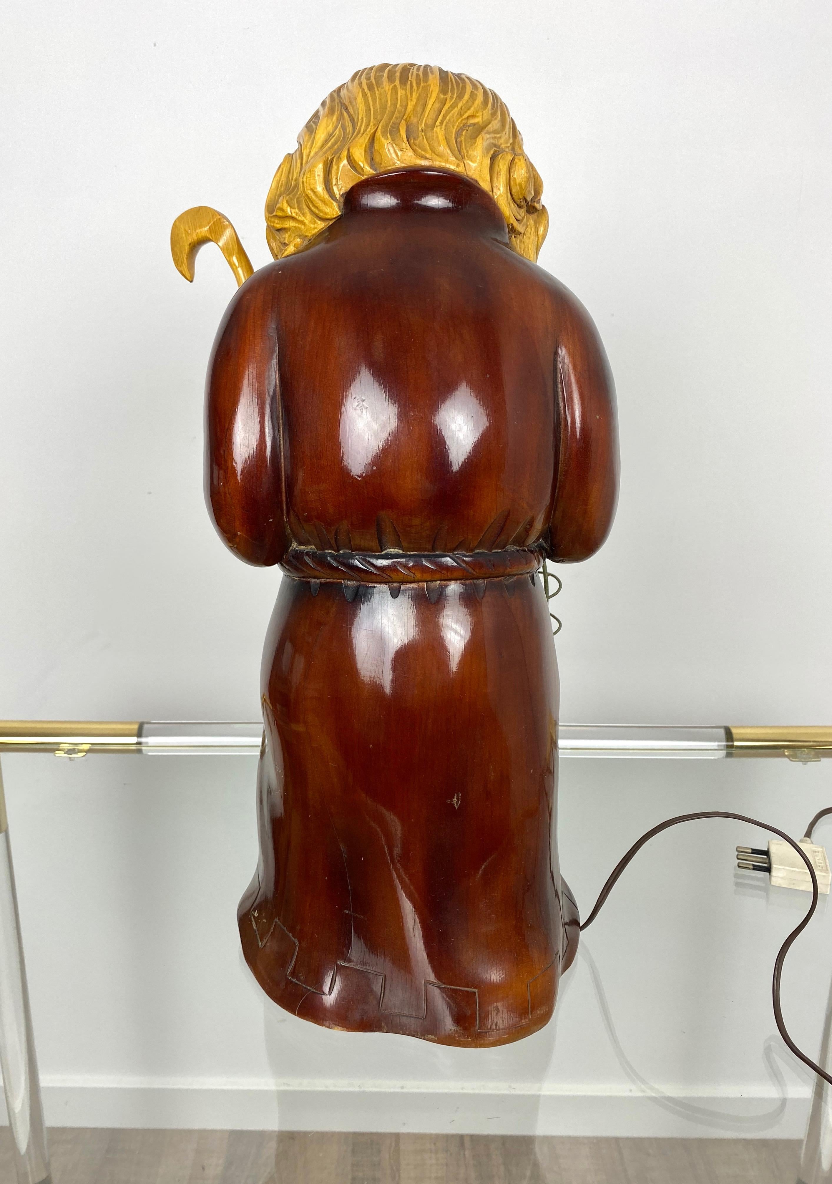 Mid-20th Century Hand Carved Wood Monk Table Lamp by Aldo Tura for Macabo, Italy, 1950s For Sale
