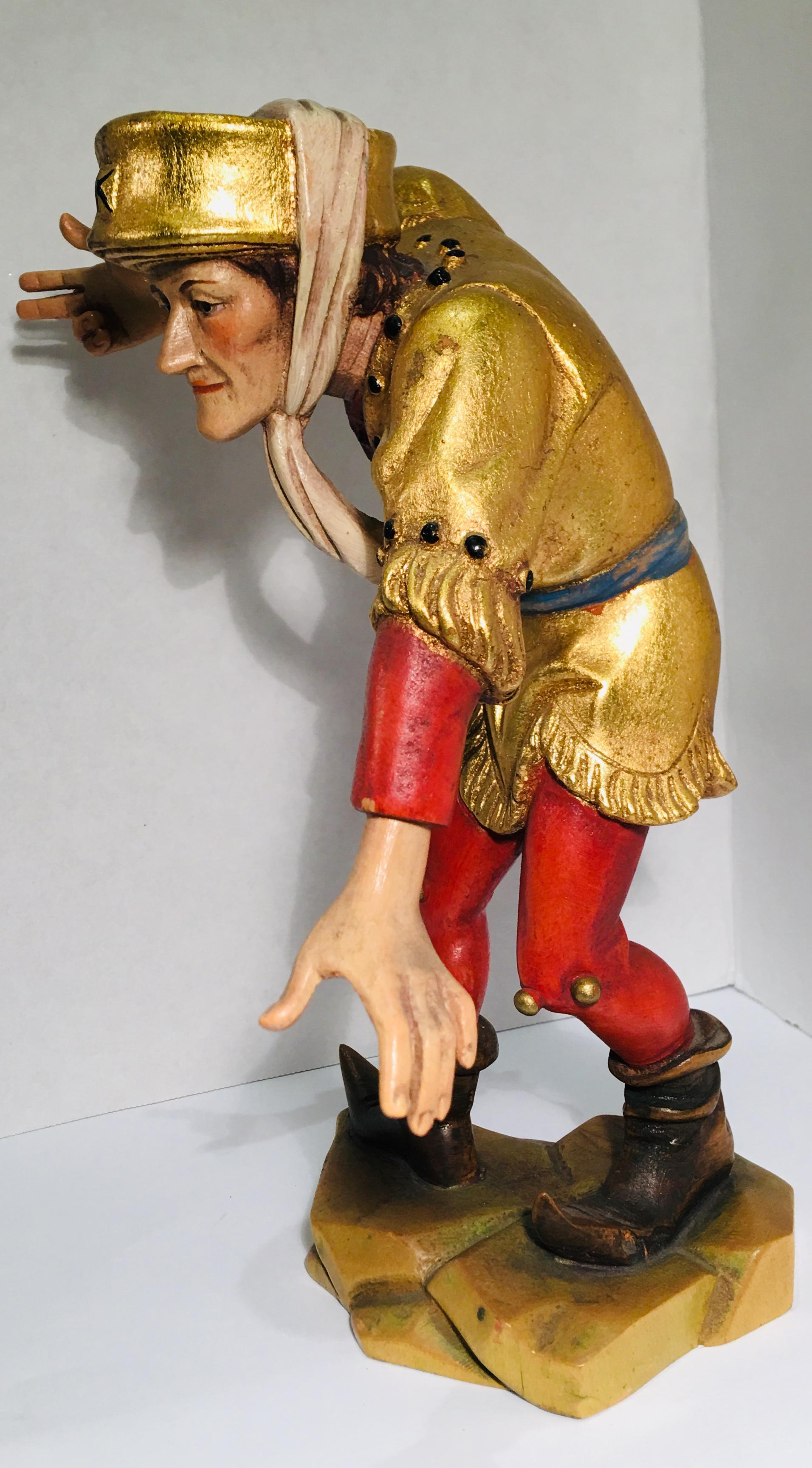 Sculpté à la main Figurine italienne insolent Oswald Demetz Deur Morisco, sculptée à la main en vente