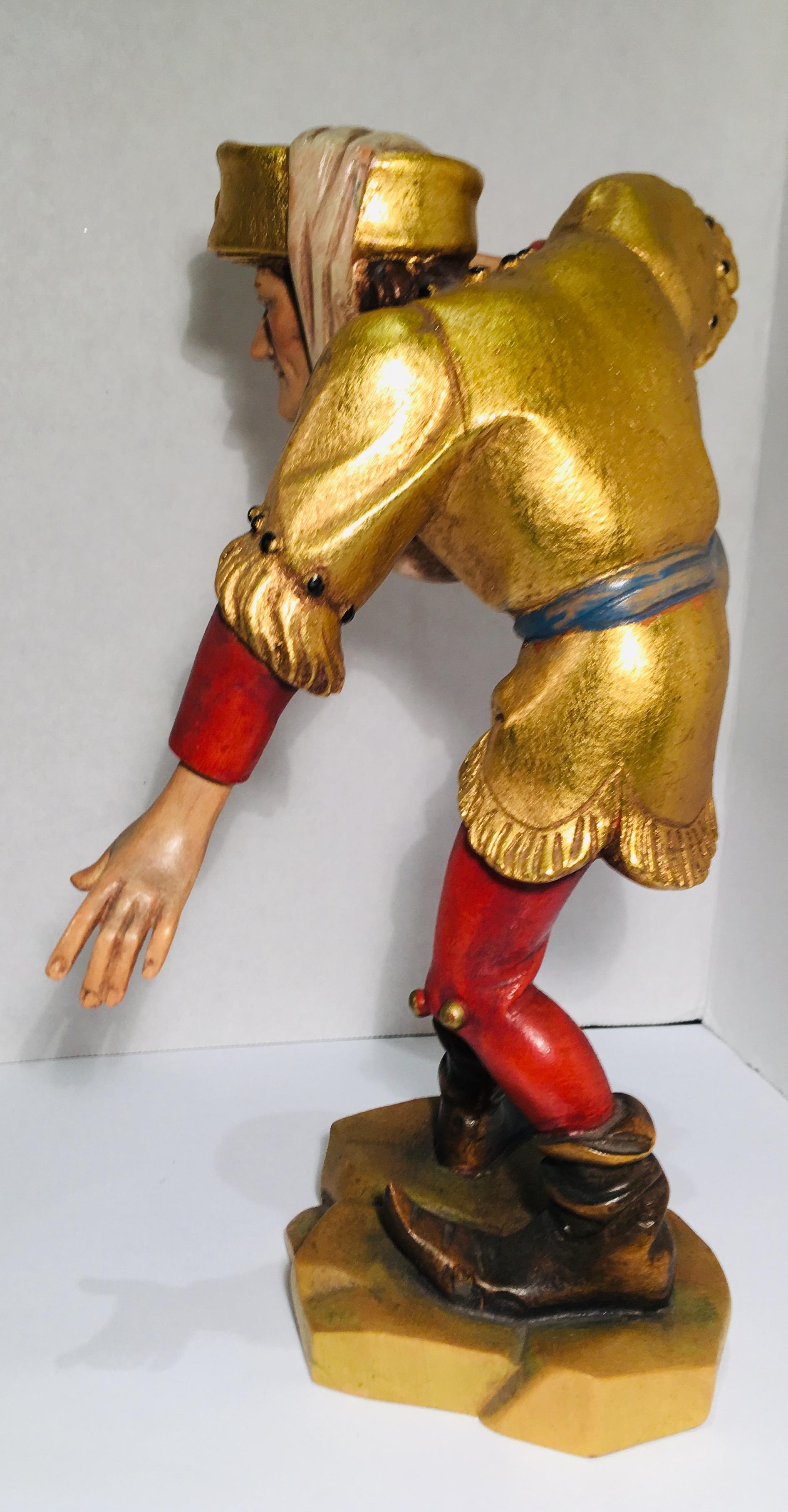 Renaissance Hand Carved Wood Oswald Demetz Deur Morisco Dancer Insolent Italian Figurine For Sale