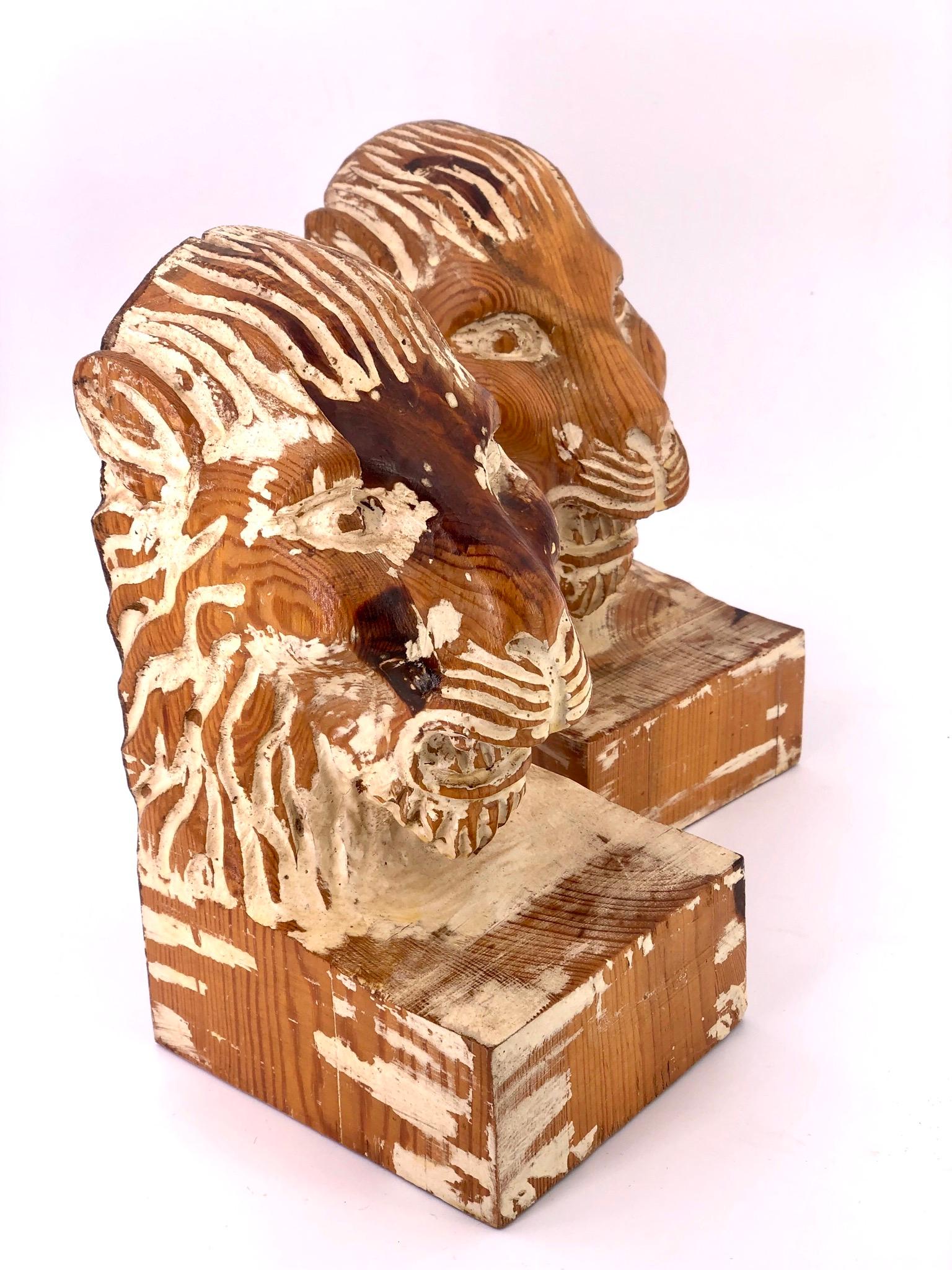 wooden lion head