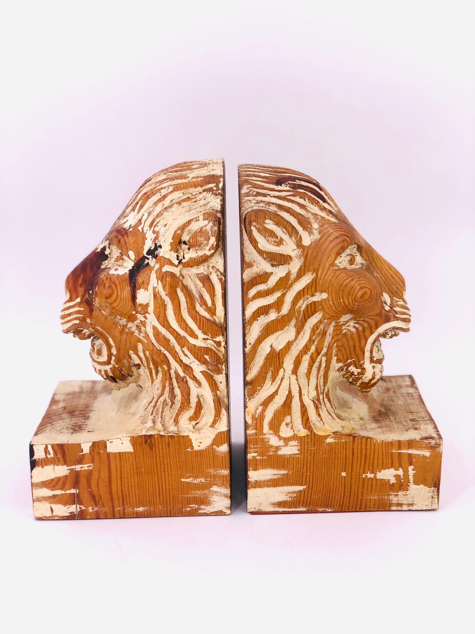 carved wood bookends