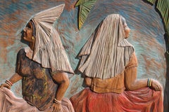 Hand-Carved Wood Panel "Two Ninas" by Jose Sevill, Folk Art, 1950s