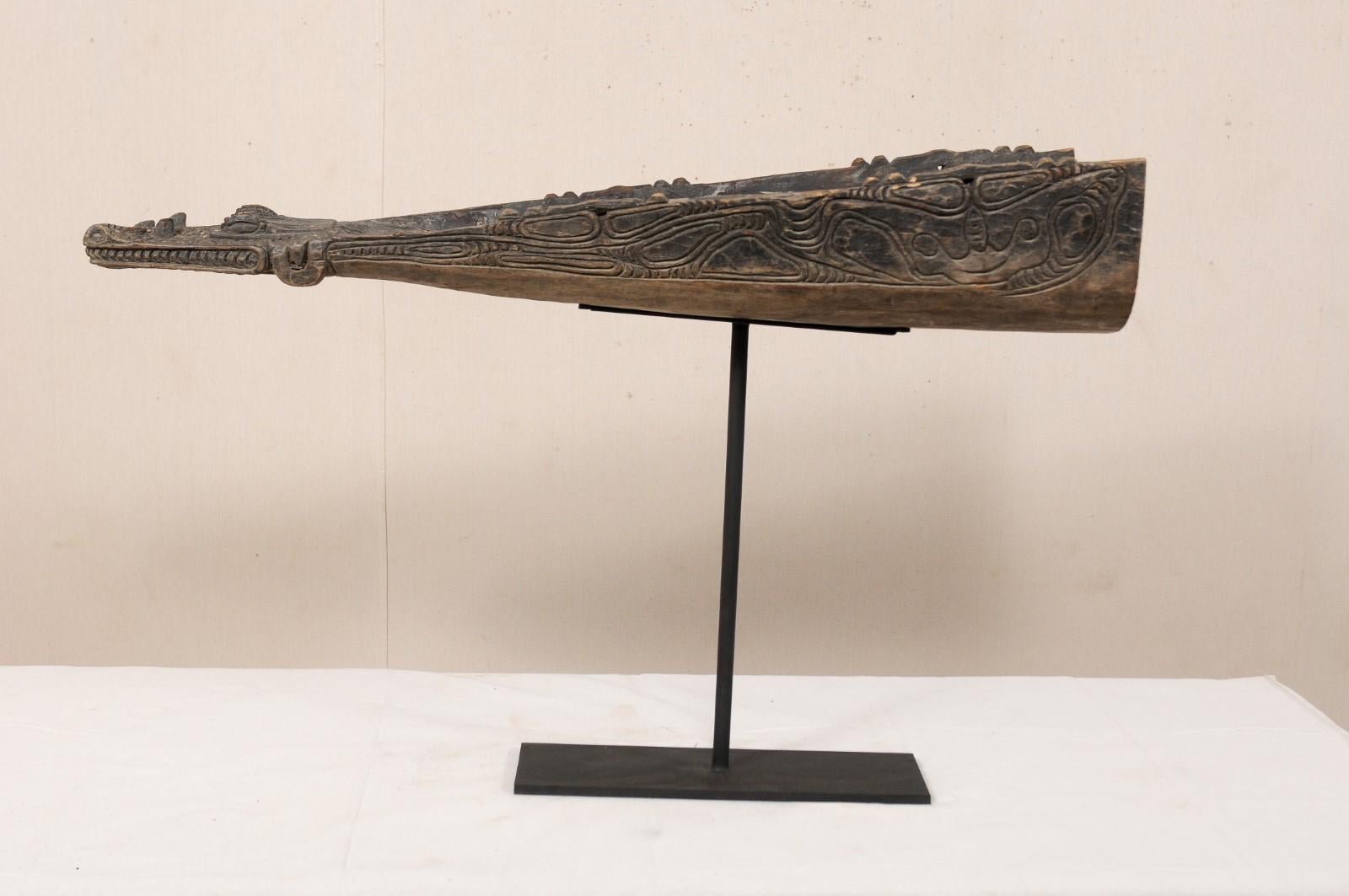 Iron Hand Carved Wood Papua New Guinea Canoe Prow For Sale