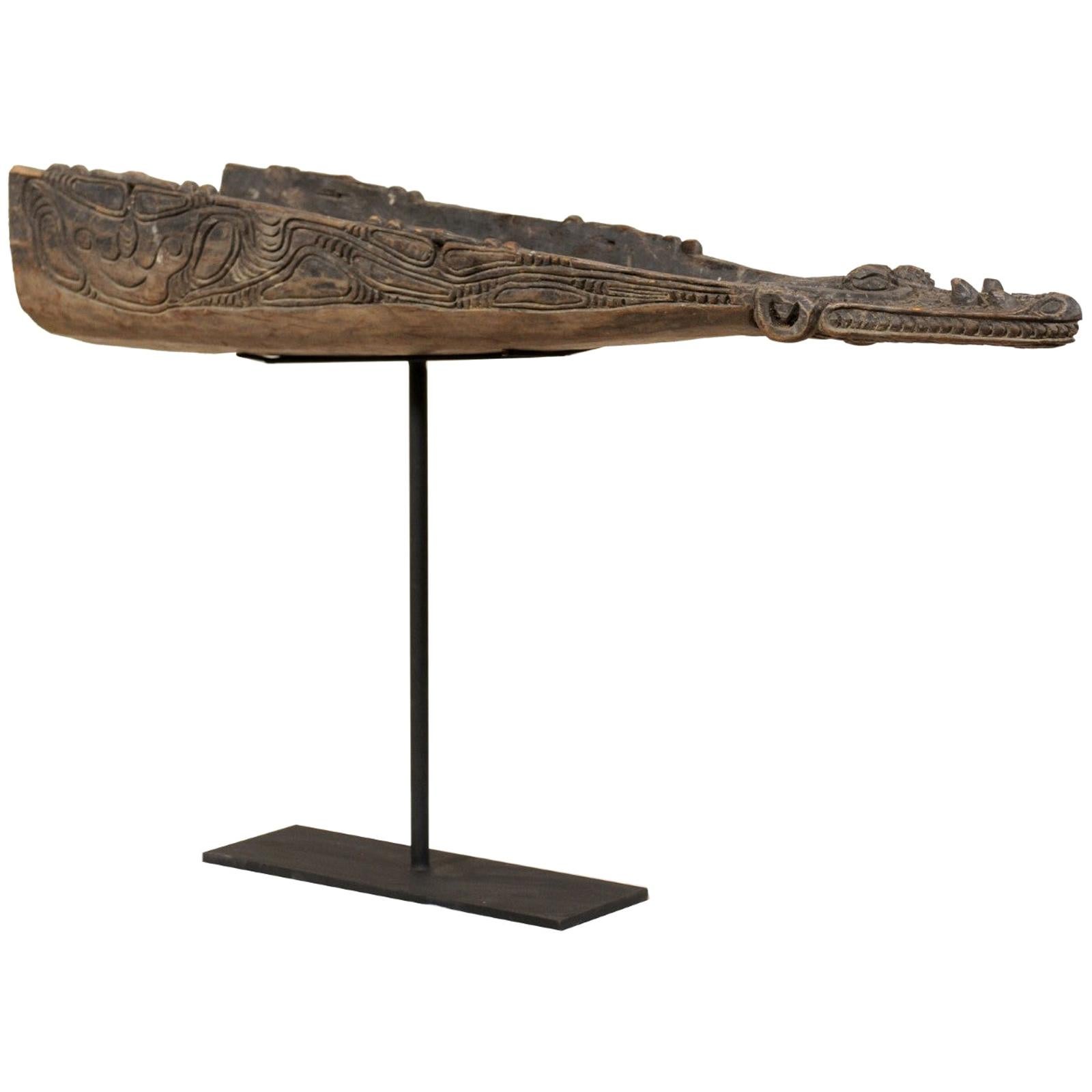 Hand Carved Wood Papua New Guinea Canoe Prow