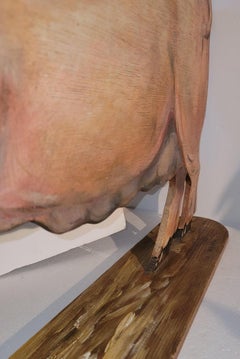Hand Carved Wood Pig with Original Paint, Signed