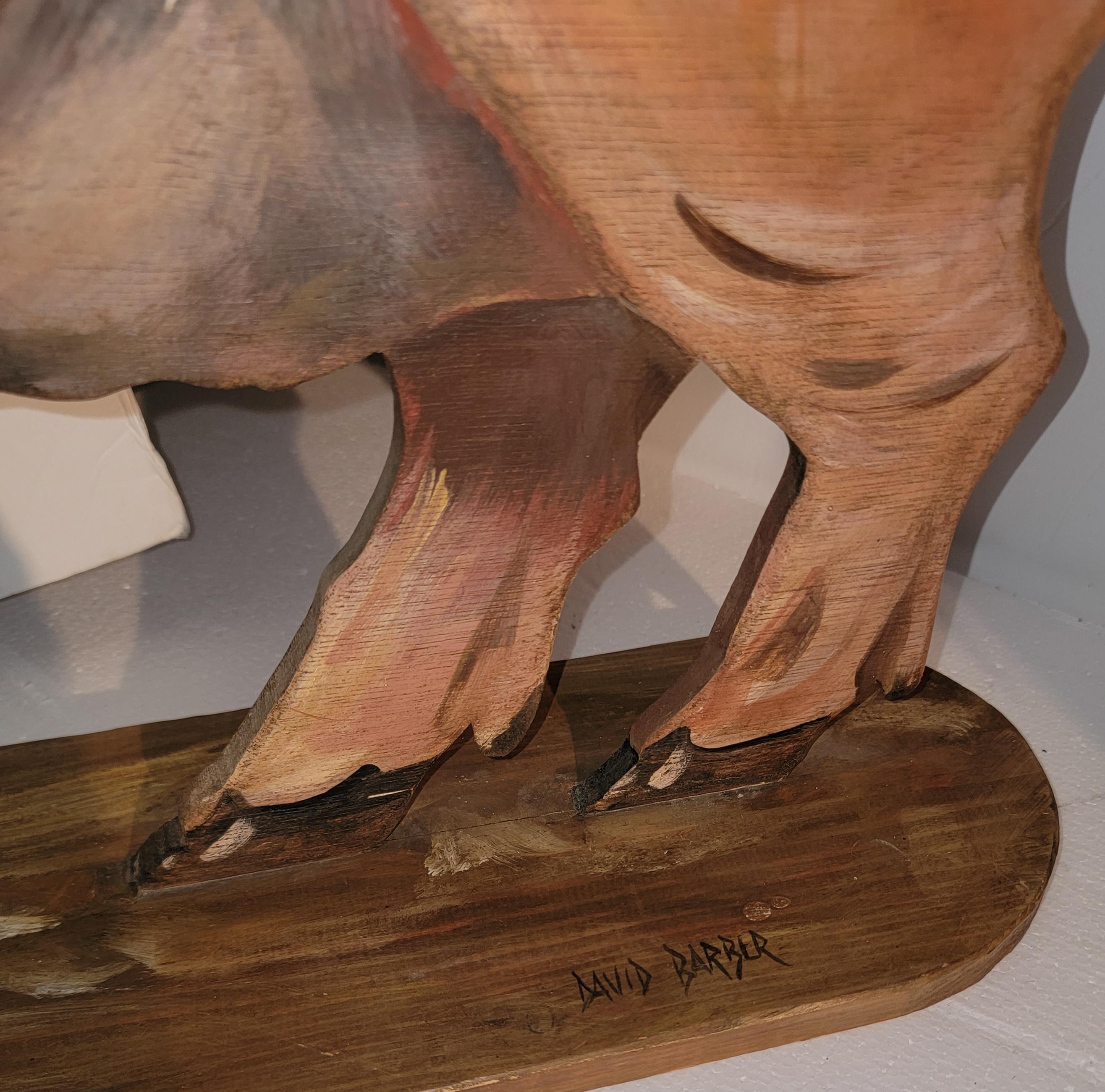 Folk Art Hand Carved Wood Pig with Original Paint, Signed For Sale