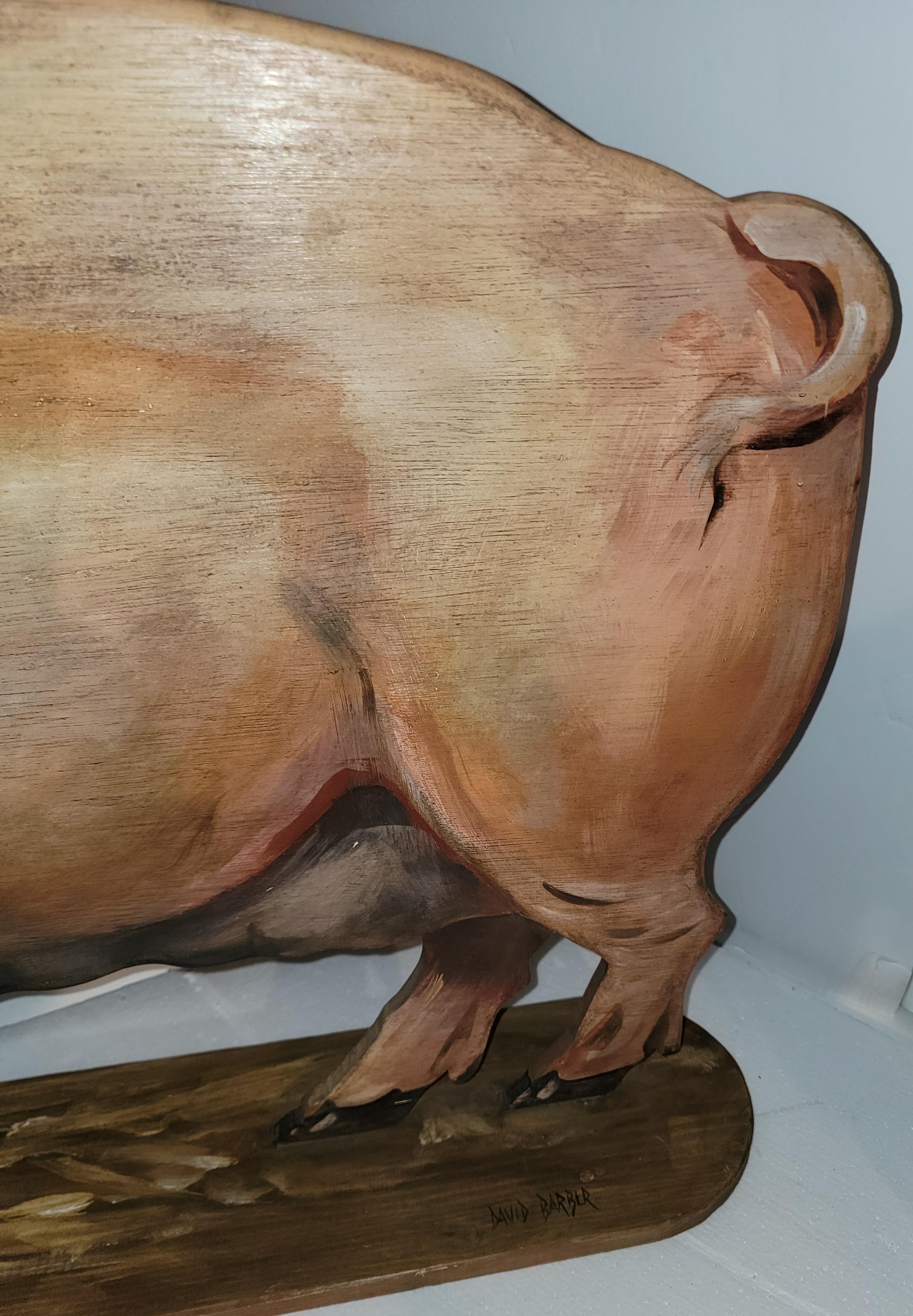 American Hand Carved Wood Pig with Original Paint, Signed For Sale