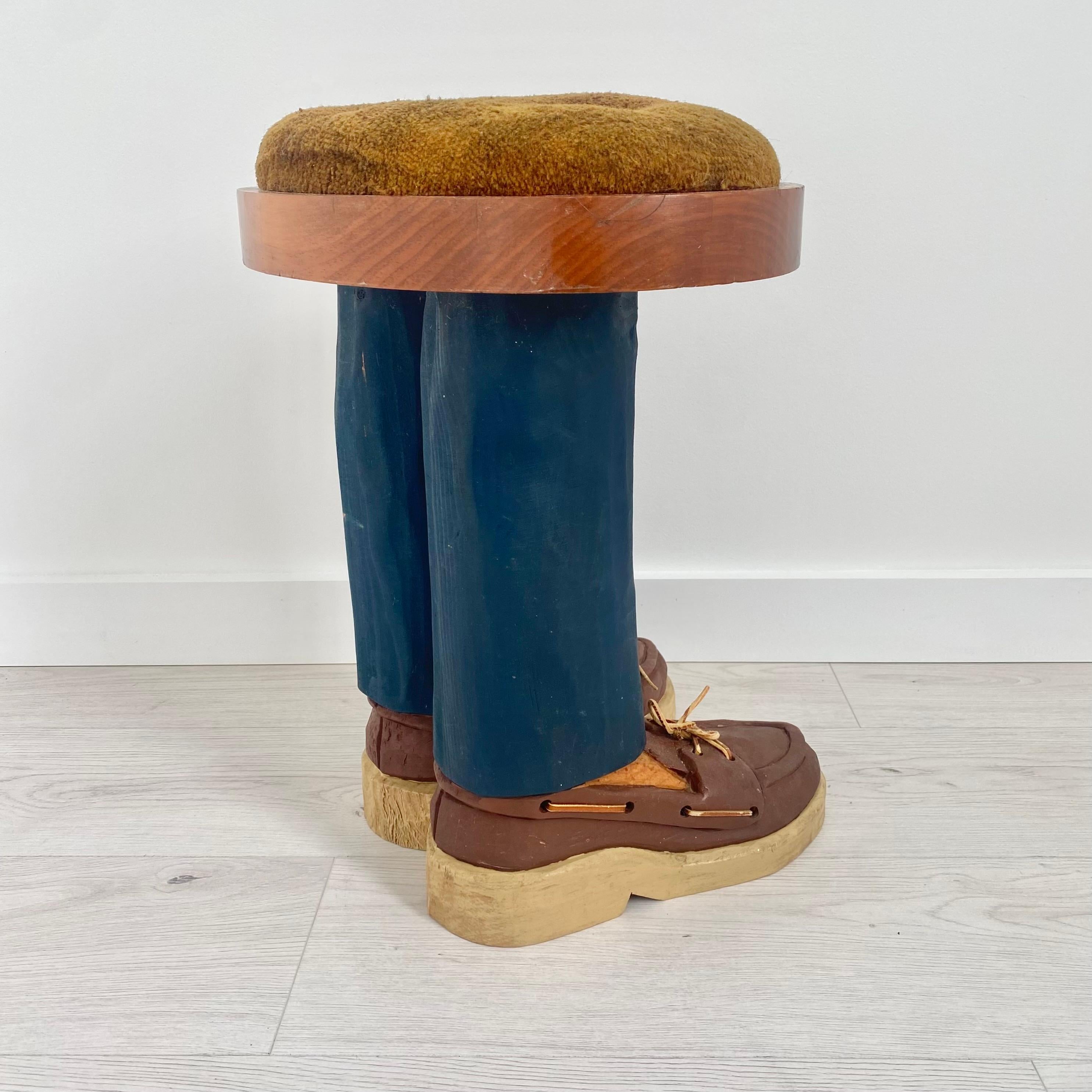 Taburete Pop Art de madera tallada a mano, años 70 EE.UU. Inglés en venta