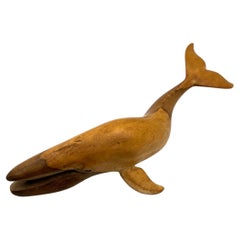 Hand-Carved Wood Sculpture of a Whale
