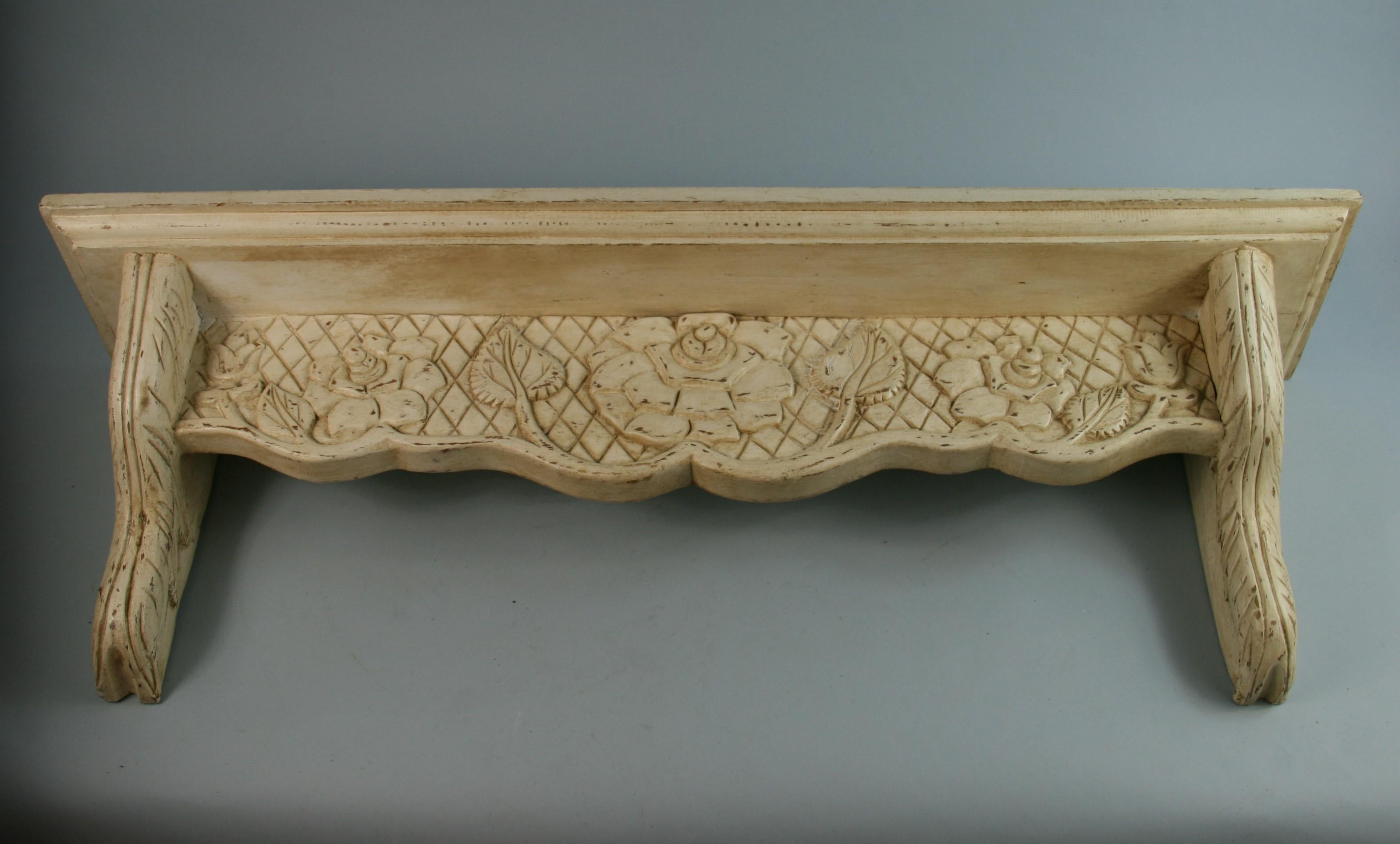 3-585 large hand carved wood shelf.