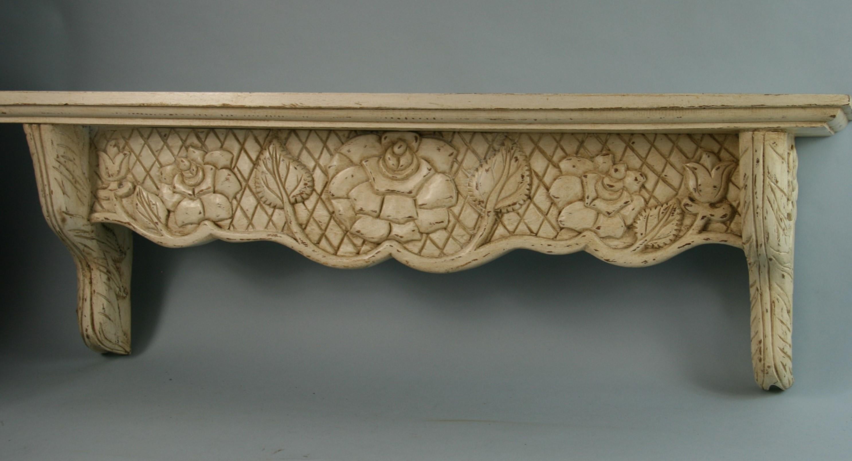 Hand Carved Wood Shelf In Good Condition For Sale In Douglas Manor, NY