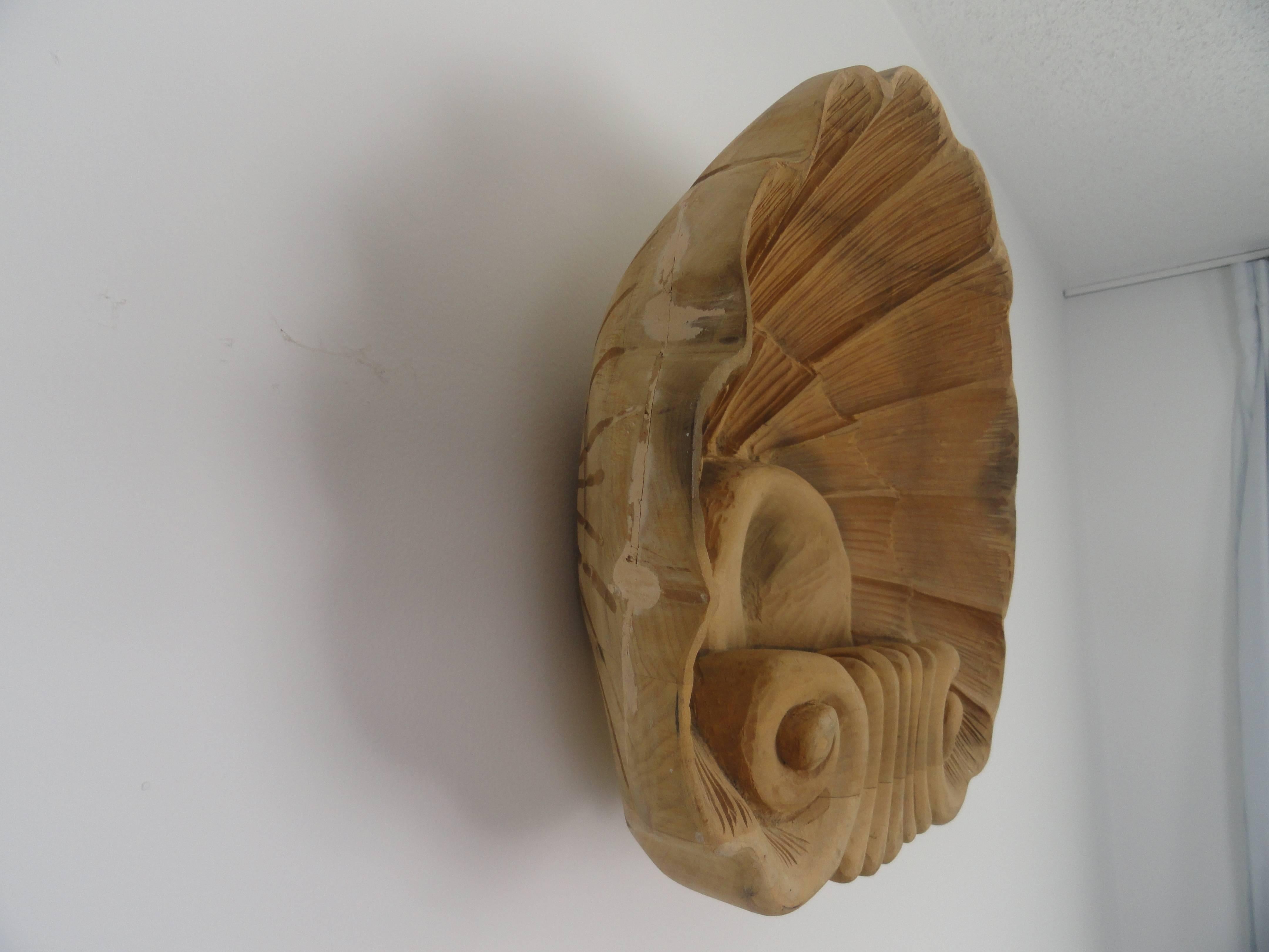 American Hand-Carved Wood Shell For Sale